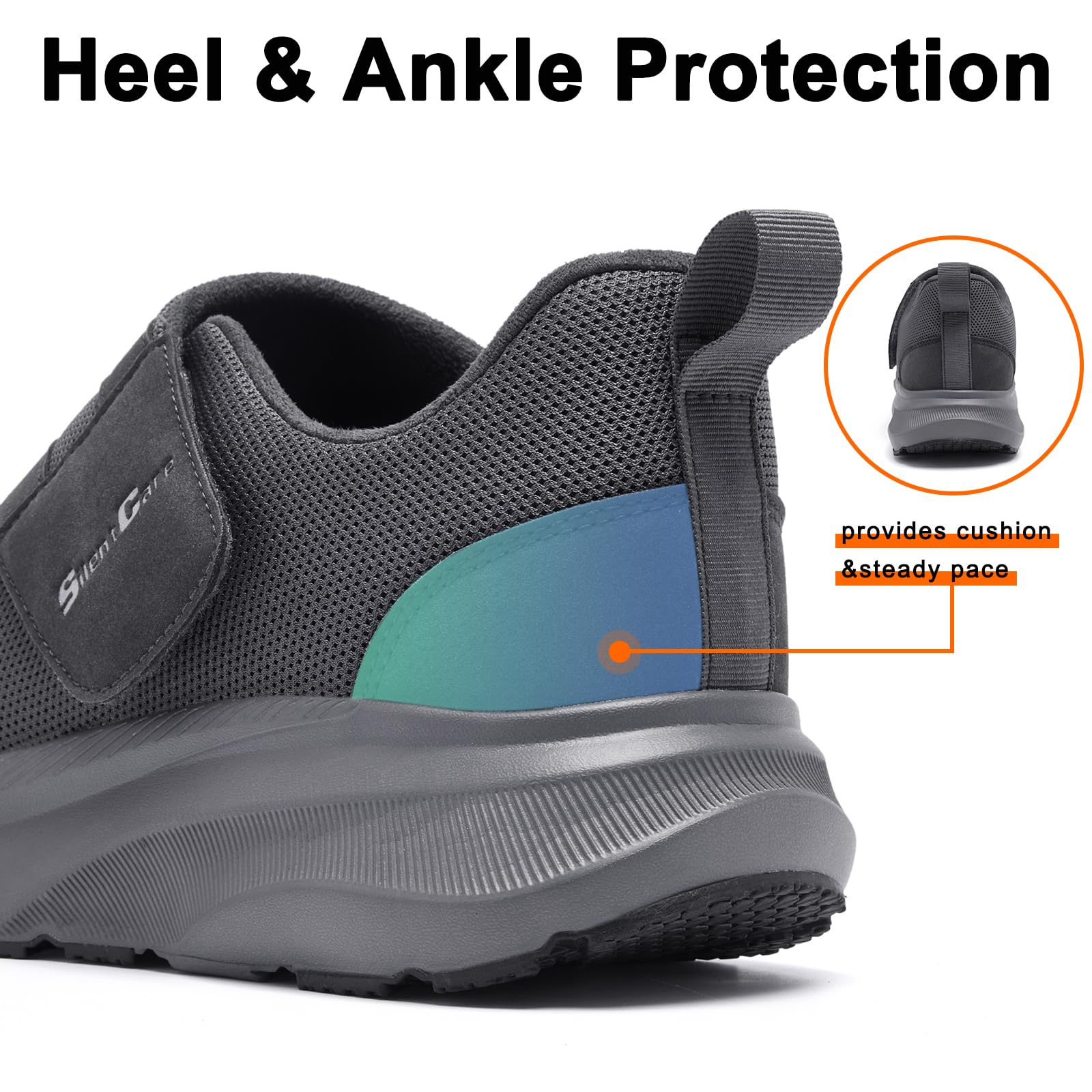 SILENTCARE Zapatos para diabéticos para hombre, puntera ancha, zapatos sin cordones para pies hinchados, zapatos ajustables para caminar para ancianos, alivio del dolor de pies, neuropatía