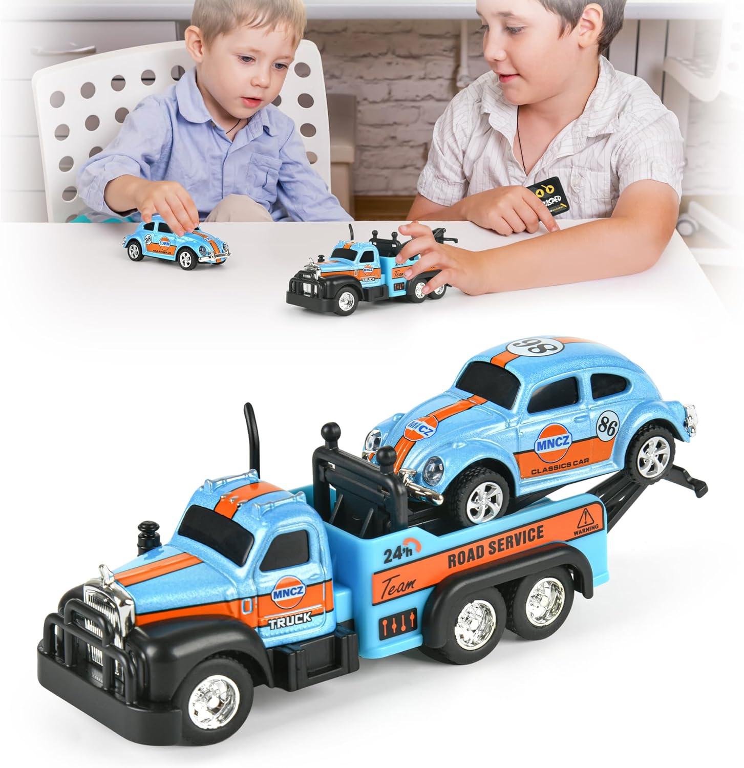 Mini RC Truck, 1/64 Scale Tow Truck Toy Remote Control Car with Lights, Mini Alloy Monster Trucks, 2.4GHz Remote & APP Control, Adjustable Speed & Steering (Blue)