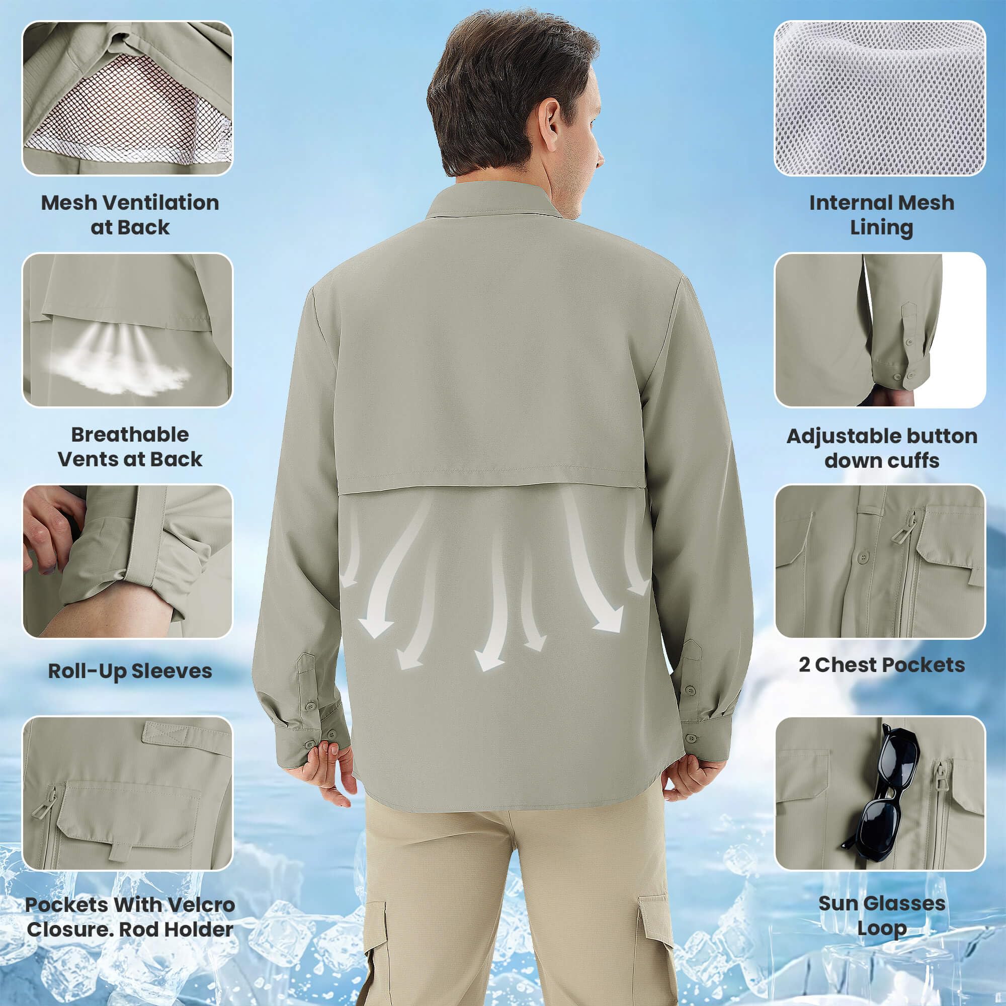 Autsel Camisa Hombre Casual Outdoor para Pesca y Senderismo, Camisa de Protección Solar UPF 50+ con Secado Rápido, Camisa Técnica Transpirable de Manga Larga para Viaje — view 4