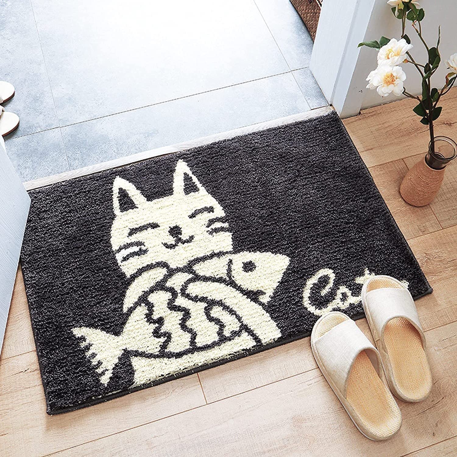 Alfombrilla de baño, alfombra de baño antideslizante, alfombrilla de puerta for el hogar, baño de dormitorio simple en blanco y negro, alfombrilla antideslizante de absorción, almohadilla for pies ( C