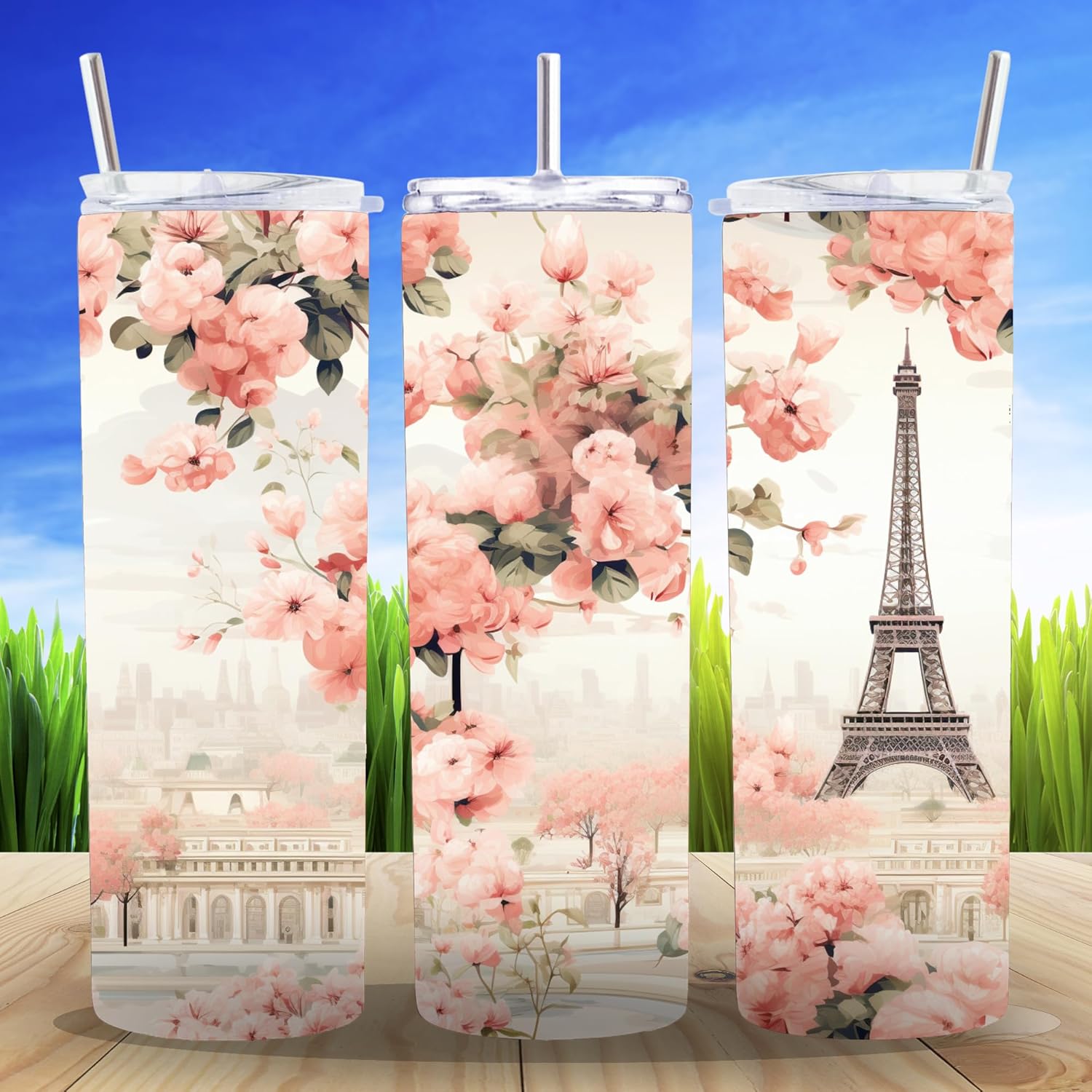20 oz Insulated Double Wall Stainless Steel Tumbler with Spill Proof Lid and Reusable Straw, Water Bottle Coffee, Travel France Tour Eiffel Tower Paris Cup Mug Tumbler (Paris03)