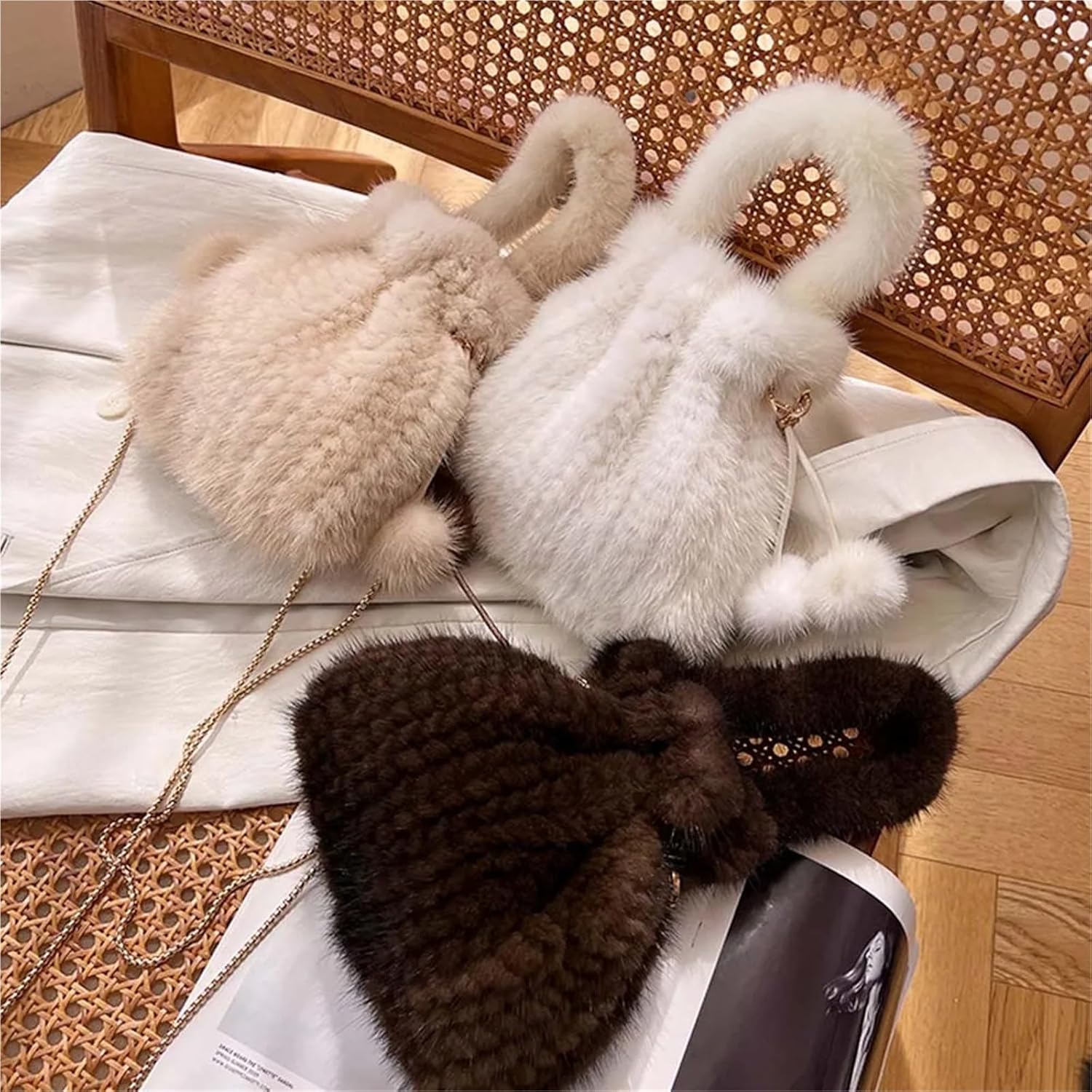 Furry Bag Crossbody Bags Ladies Lady Shoulder Women Phone Winter Handbag(White)