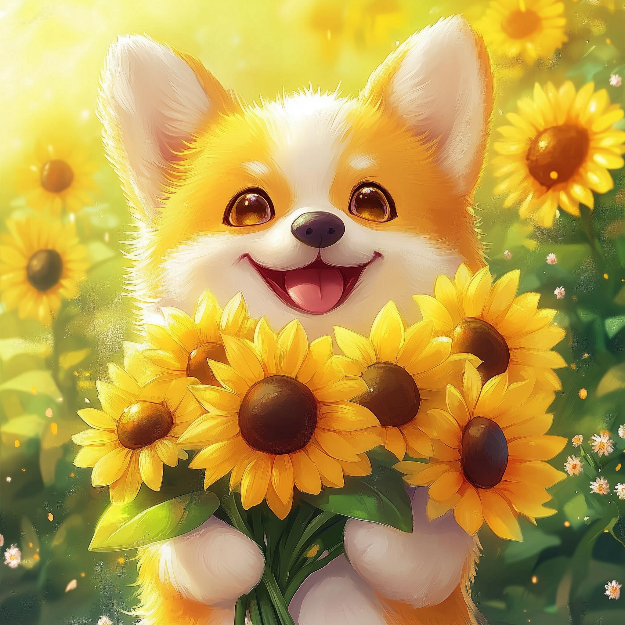 EiflowDIY Dog Diamond Art Painting Kits for Adults, 5D Animal Corgi Diamonds Painting Kit Full Round Drill Sunflower(14x14in/35x35cm) …