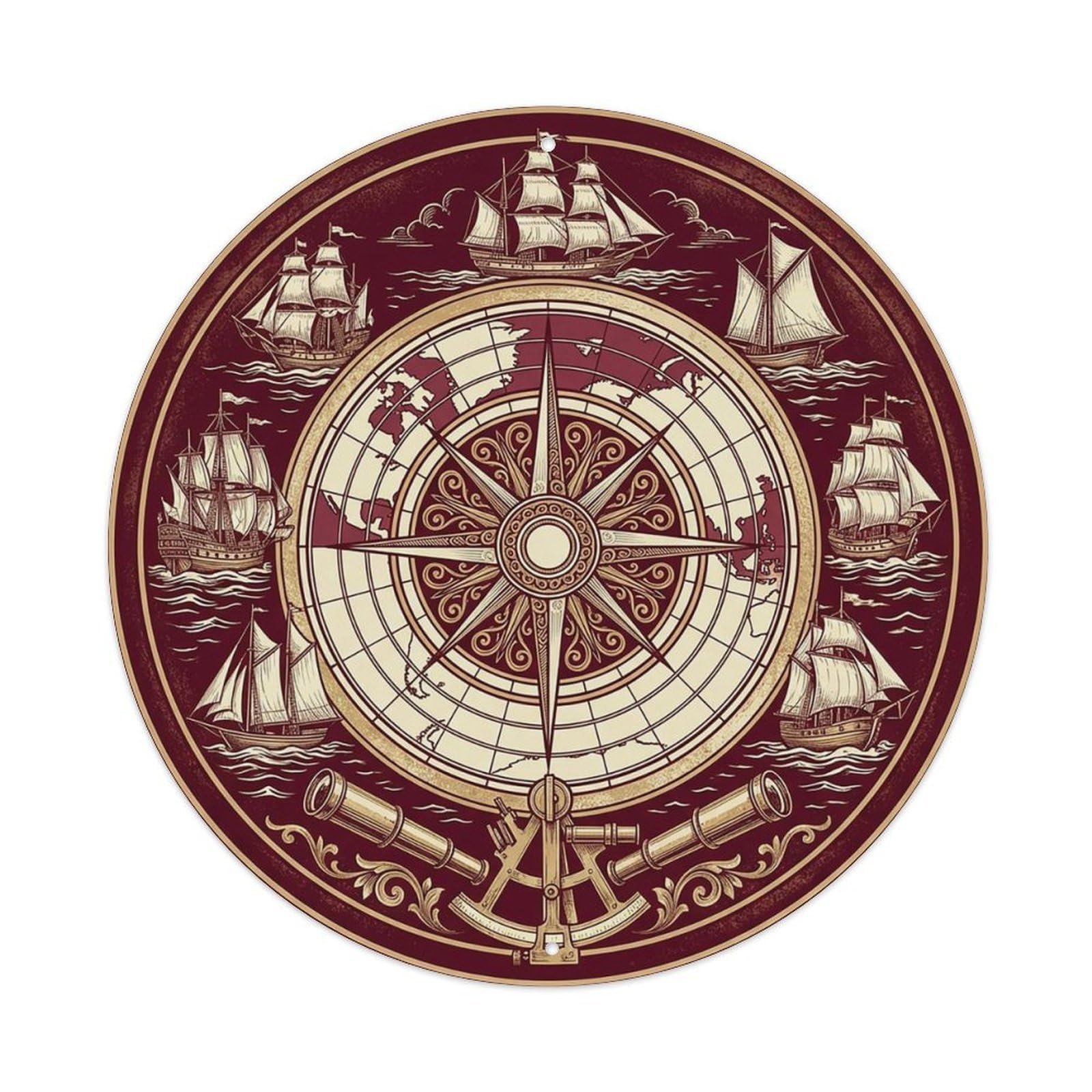 Vintage Nautical Compass World Map Seafarer Guide Metal Tin Sign