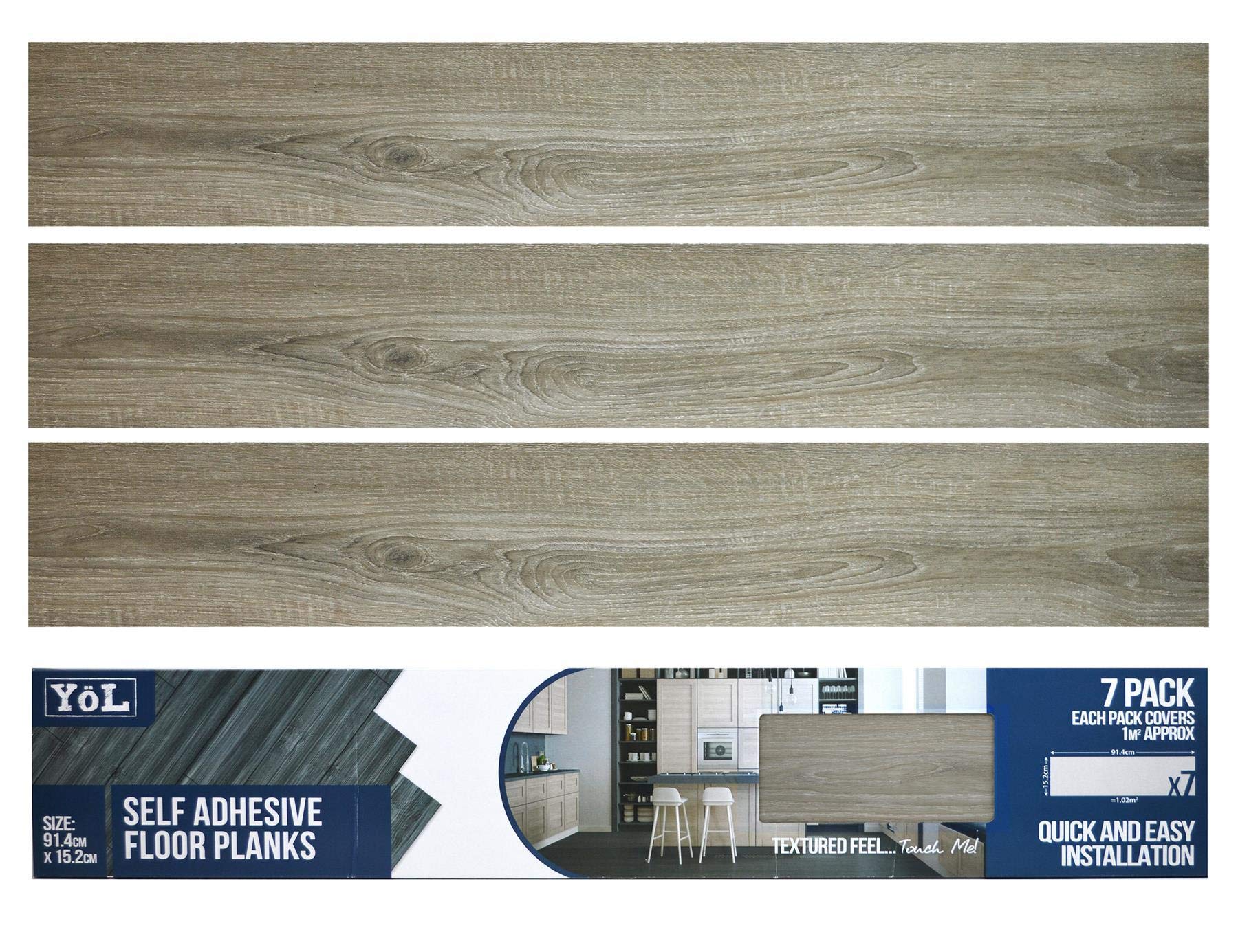 Yöl Light Grey Floor Planks Tiles Self Adhesive Wood Vinyl Flooring Bathroom Kitchen - 8 X Packs Of 7 6X36" (56 Planks)