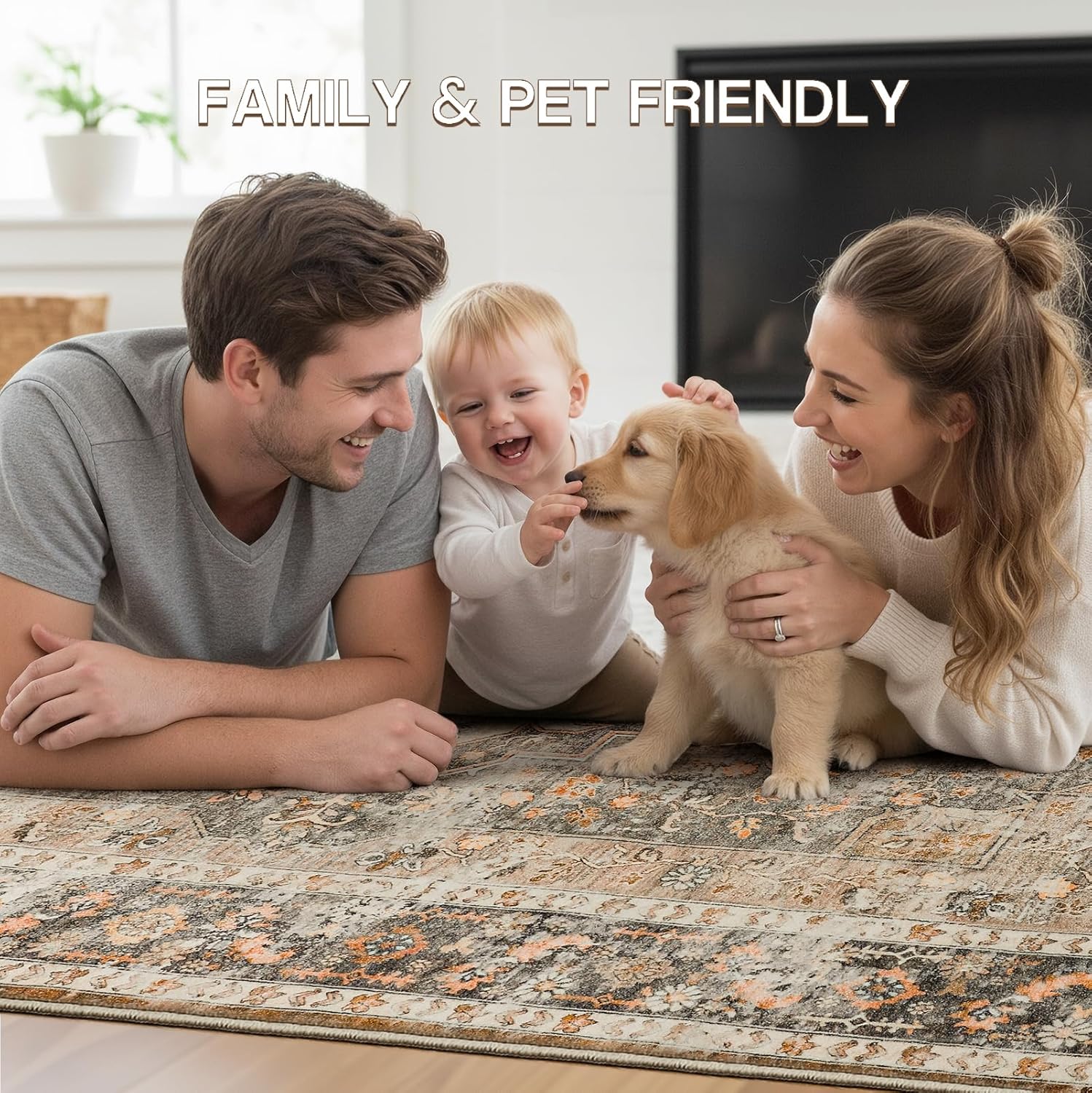 YOH Boho Washable Rug 6x9, Terracotta Vintage Non Slip Area Rug, Distressed Indoor Carpet for Living Room Bedroom Kitchen Office