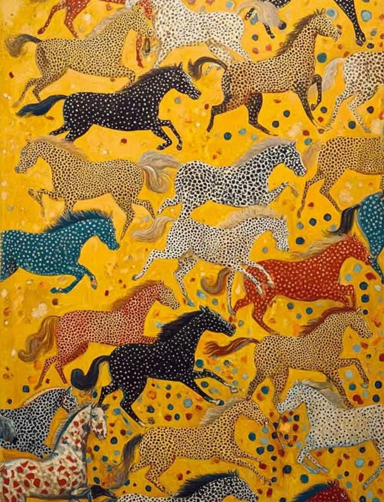 WANGWANGMIAO Paint by Numbers for Adults Colorful Spotted Horses Galloping- DIY Oil Painting Kits with Brushes and Acrylic Pigment, 16x20 inch Canvas，with Frame