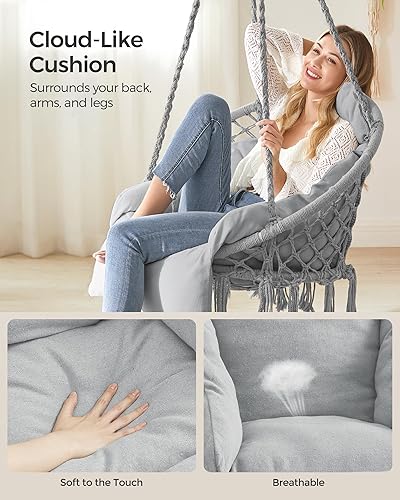 Miniatura 10 de SONGMICS UGDC042G01 - Silla colgante, hamaca con cojín grande y grueso, silla columpio bohemia para dormitorio, patio, balcón, jardín, soporta hasta