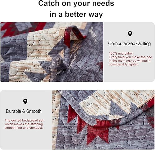 Miniatura 6 de Ycosy Lodge Bear - Juego de edredón de oso tamaño matrimonialqueen, colcha rústica, colcha reversible, juego de ropa de cama ligera con estampado de