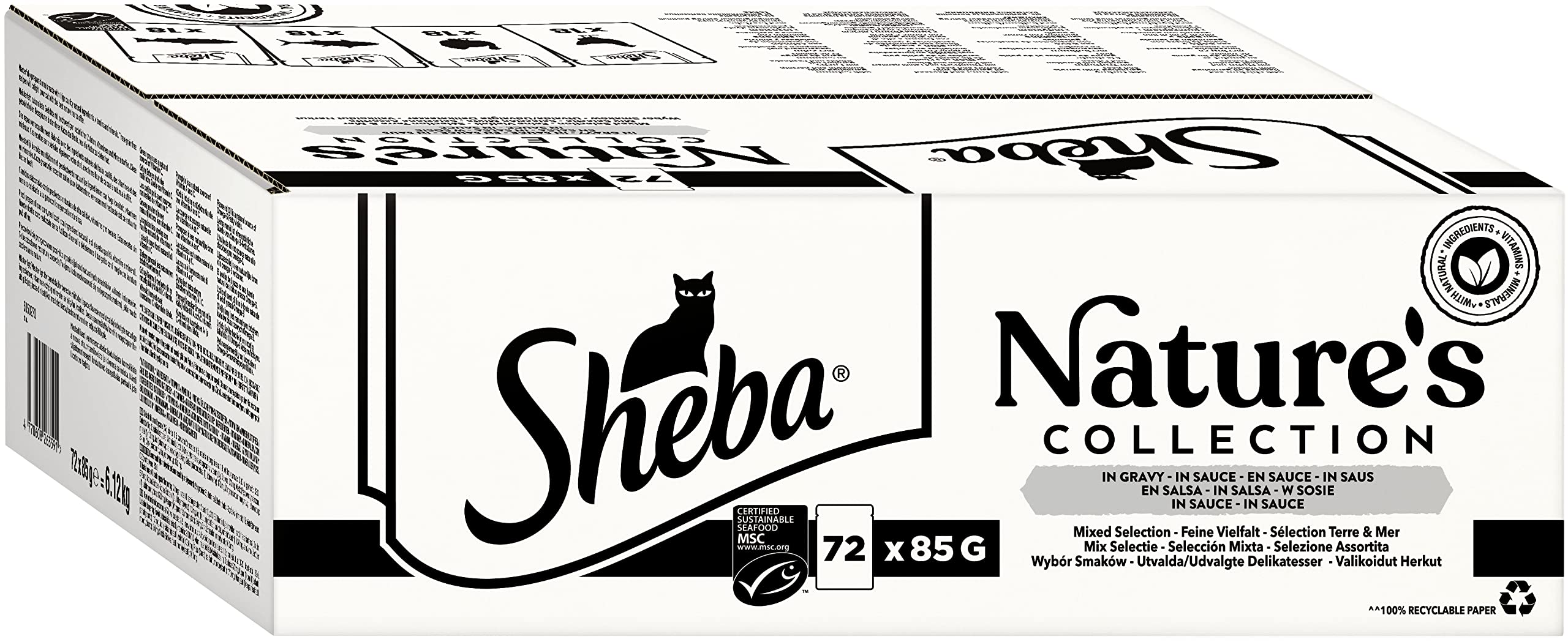SHEBA Nature's Collection in Sauce – wysokiej jakości mokra karma dla kotów, drobna różnorodność (MSC) w porcjowanym woreczku, 72 x 85 g