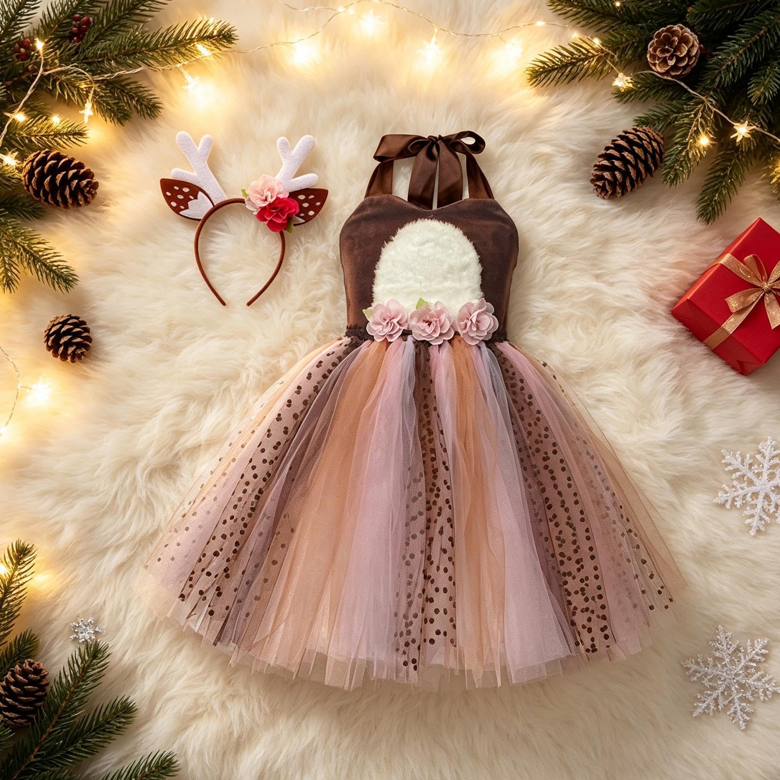 Abiti Natalizi in Tulle per Bambine Gonna da Carnevale con Fiori e Animali