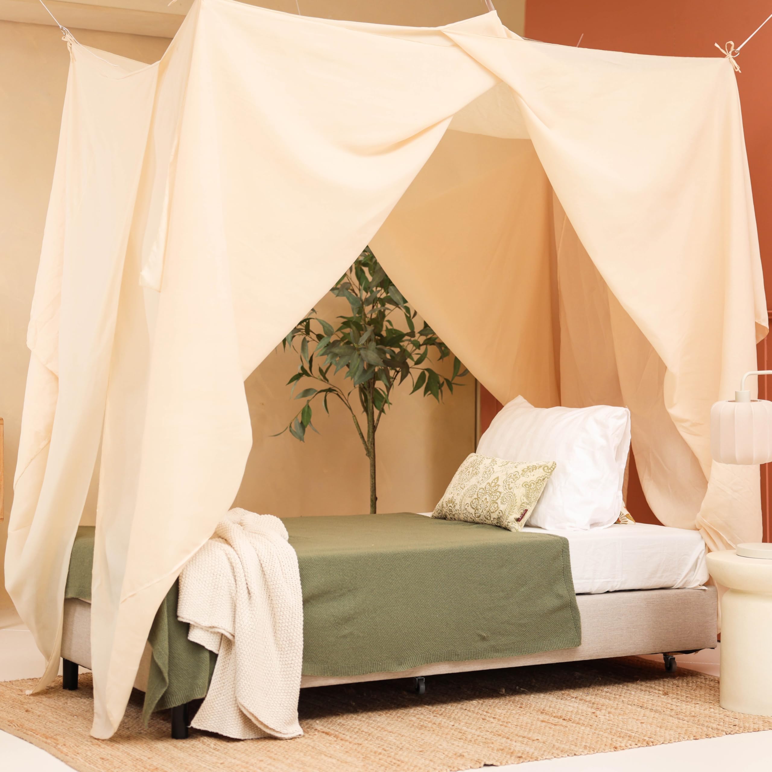 Mosquitera Cama Beige Crema Individual | Mosquitera Rectangular Tamaños | Dosel para Cama de Adolescentes & Adultos | Cama con Dosel Dormitorio | Toldo de guardería para niños y adolescentes | Toldo de tienda de campaña para niños pequeños