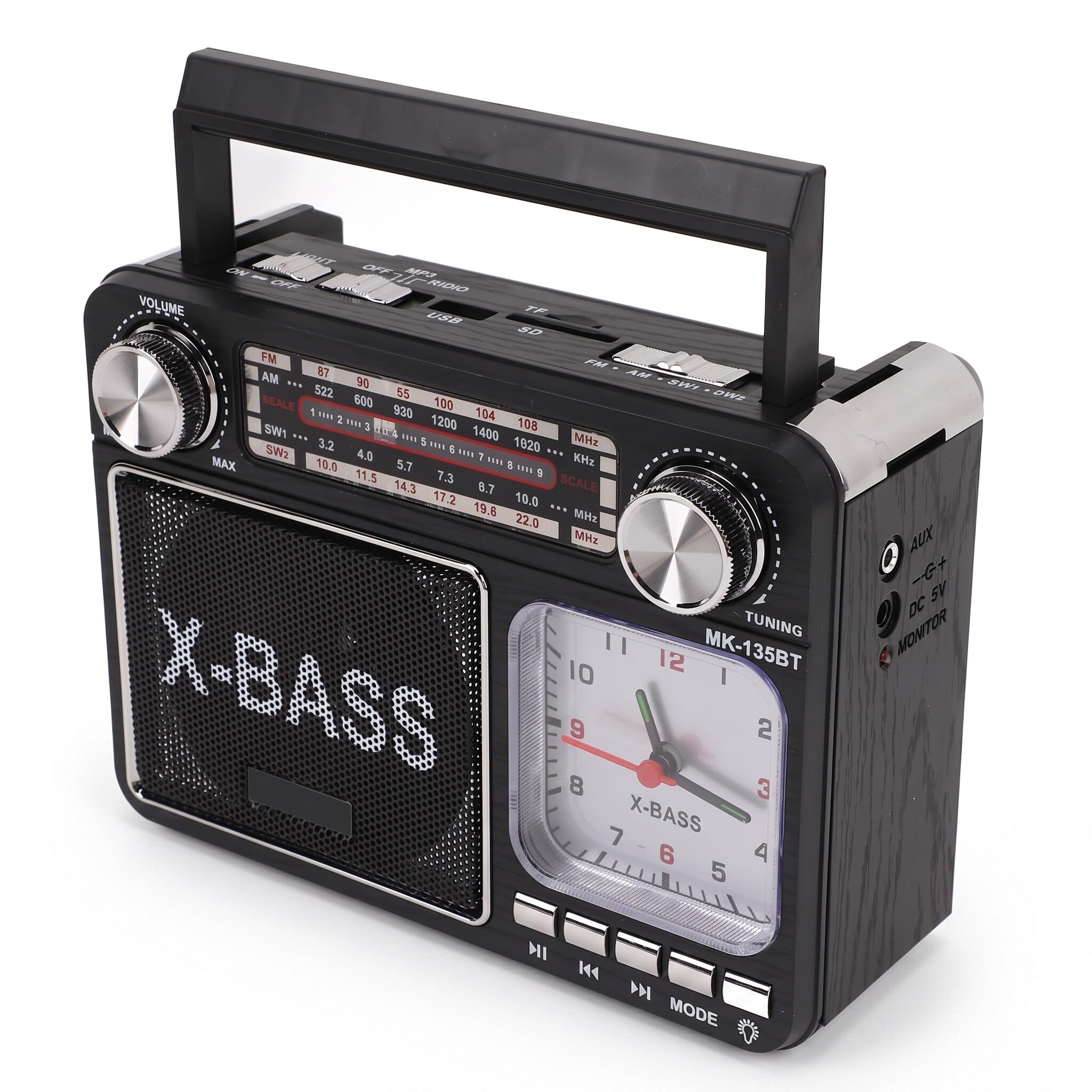 Radio AM FM Vintage, Radio Portable Rétro à Ondes Courtes avec Haut-Parleur Bluetooth, Lecteur MP3 USB, Fonctionne sur Batterie ou Alimentation Secteur, Radio Rétro avec Poignée