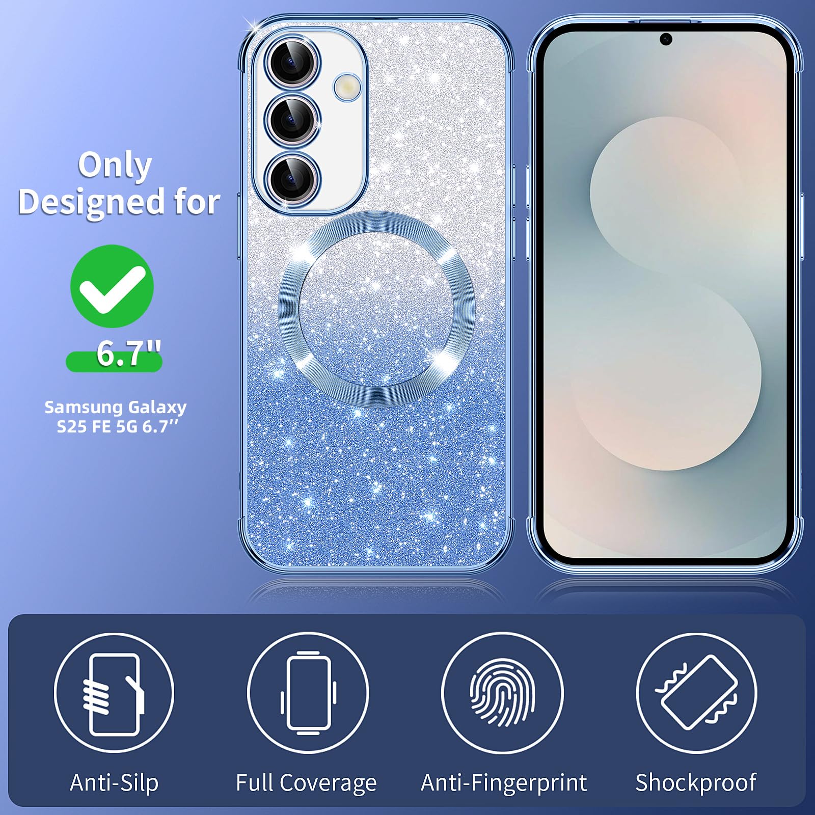 Phoona Etui do Samsung Galaxy S25 FE 5G, magnetyczne etui na telefon komórkowy kompatybilne z MagSafe, nie żółknie, odporne na zarysowania, pełna ochrona ciała, błyszczące etui do Samsung S25 FE z 2