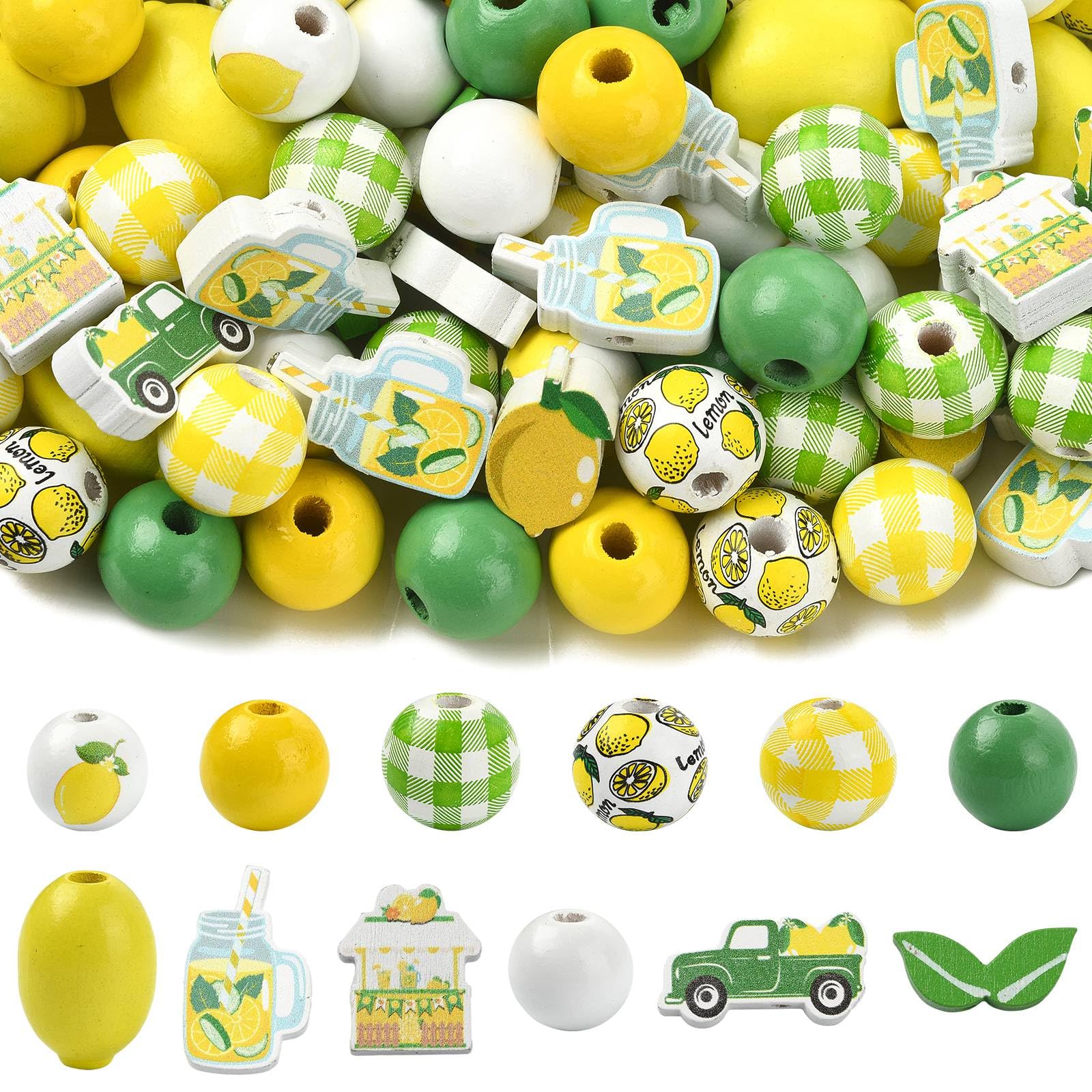 Perles en bois thème citron pour fabriquer un cadeau personnalisé fait main inoubliable