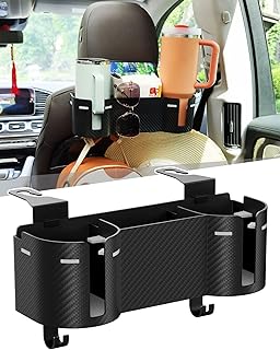 Soporte para portavasos de asiento trasero de automóvil de 3.7 pulgadas con organizador, organizador de respaldo de asiento 4 en 1 de alta capacidad con ganchos para reposacabezas, almacenamiento