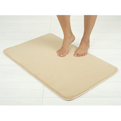 American Soft Linen 21x32 Fluffy Foamed Slip Reducer Bath Rug, Machine Washable Area Bath Mat Rugs for Bathroom, Beige