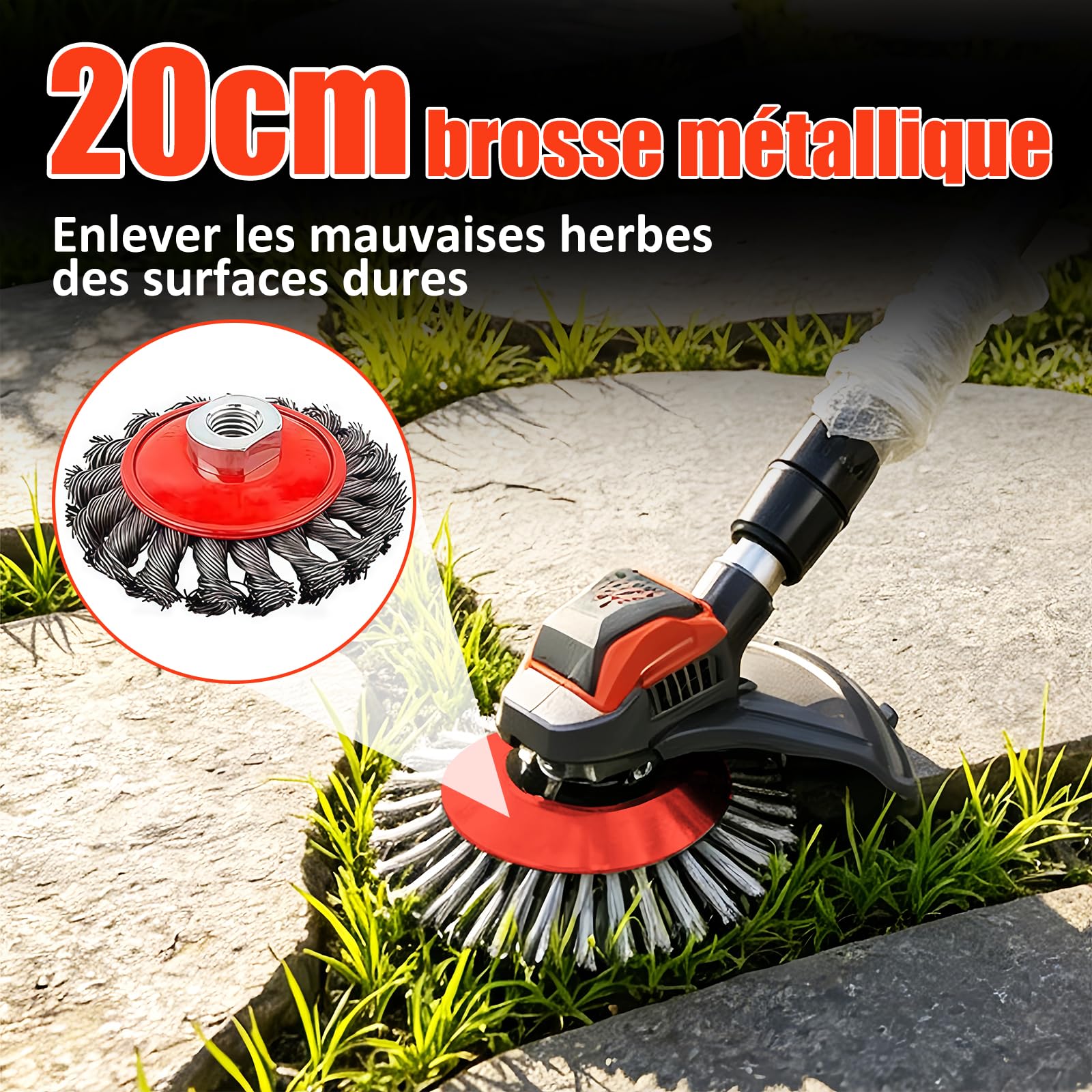 Debroussailleuse Electrique sans Fil, 21V Coupe Bordure sans Fil avec Batterie, Batterie Debrouissalleuses avec 3 Lames, Débroussailleuse Rétractable Convient Aux Jardins et Aux Pel (Rouge-1)