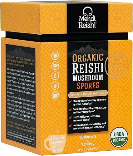 Esporas orgánicas de hongos Reishi por Mehdi Reishi 30 porciones 100 puras Premium y orgánicas medicinales esporas - Ganoderma Lucidum Lingzhi