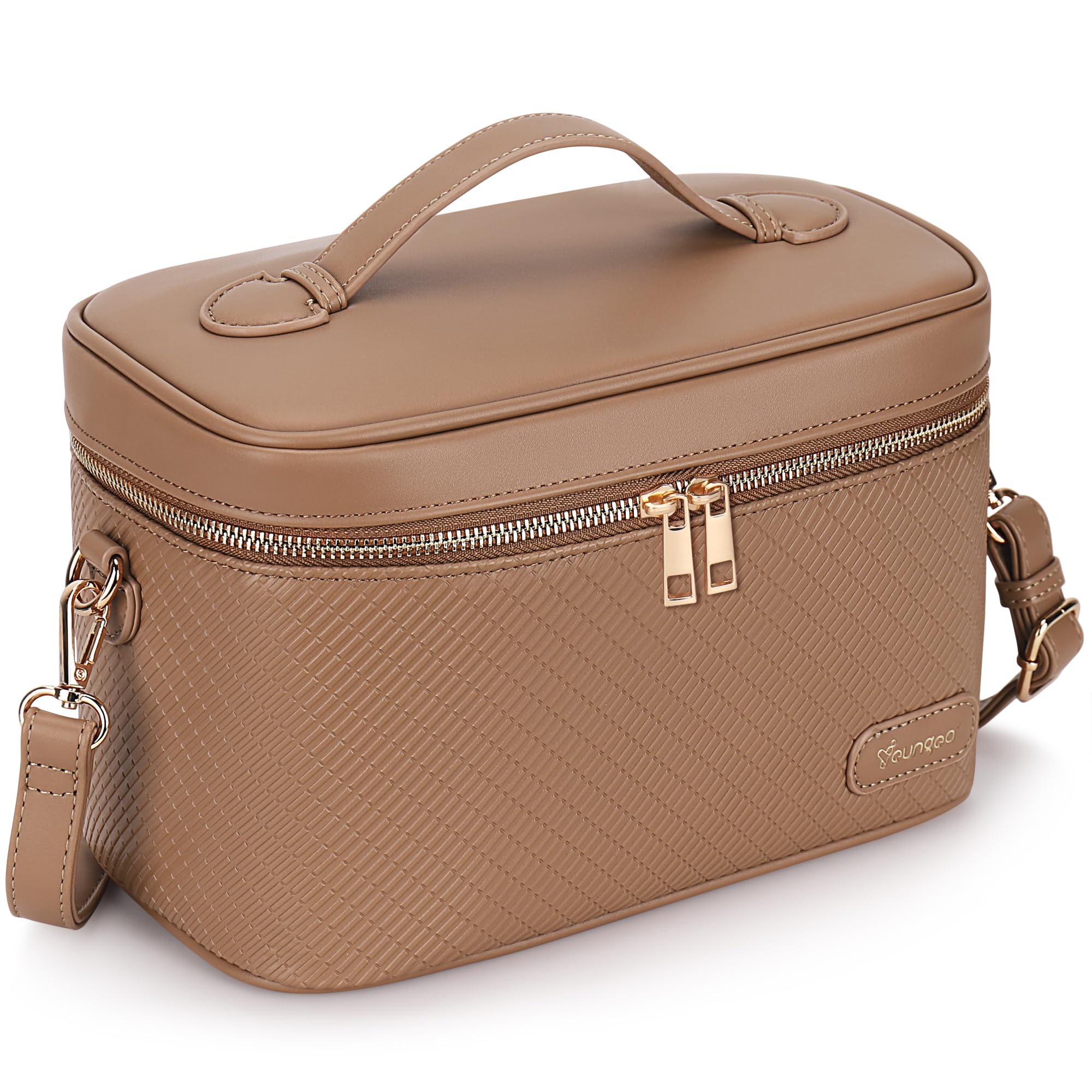 YOUNGOA Large Stylish Makeup Bag Cosmetic Make Up Travel Bag for Women, Delicate Model (Brown)