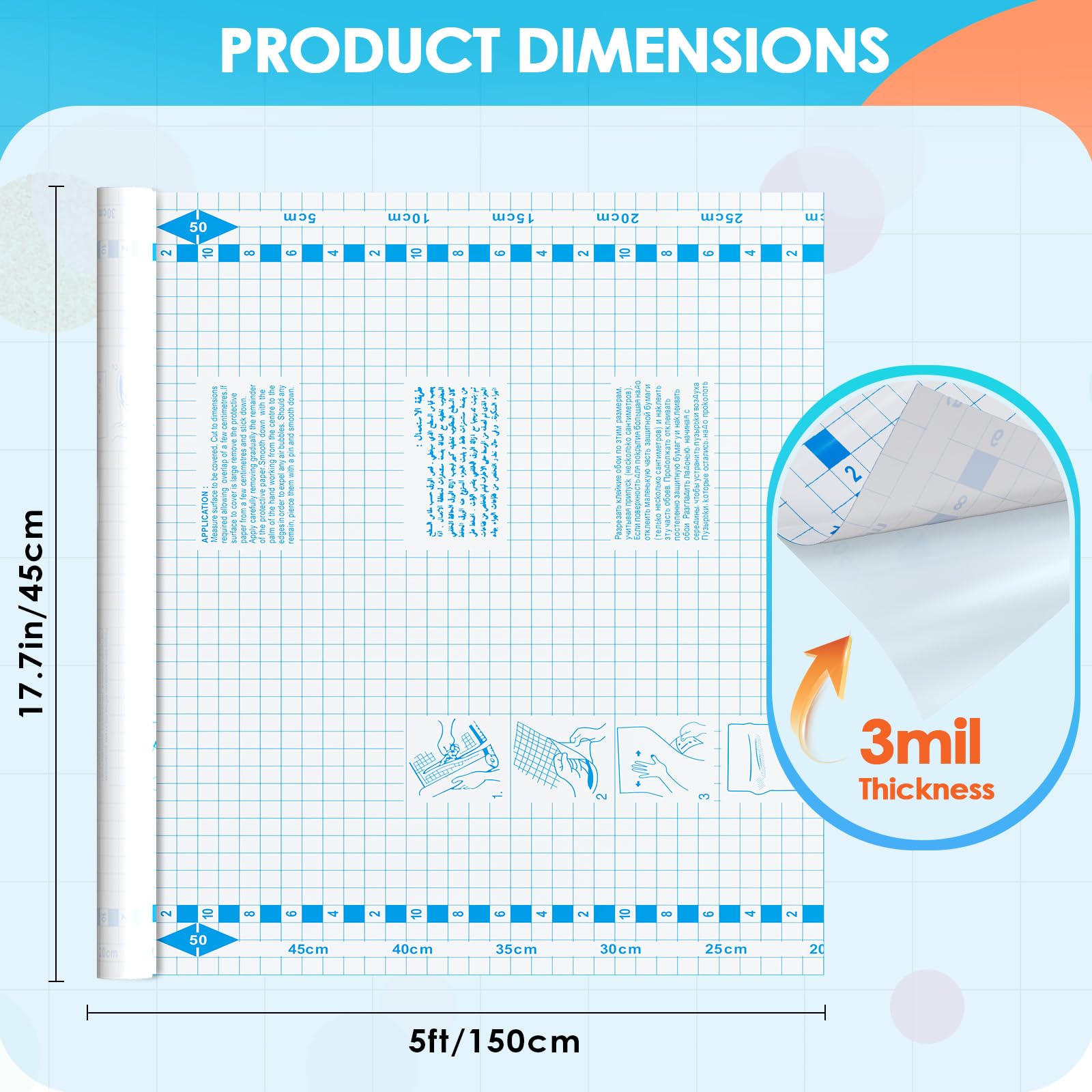 Lot de 28 couvertures de livre de papier contact transparent – 45 cm x 1,5 m au total 42,7 m – Film de protection autocollant pour travaux manuels – Rouleau de papier contact transparent à décoller et