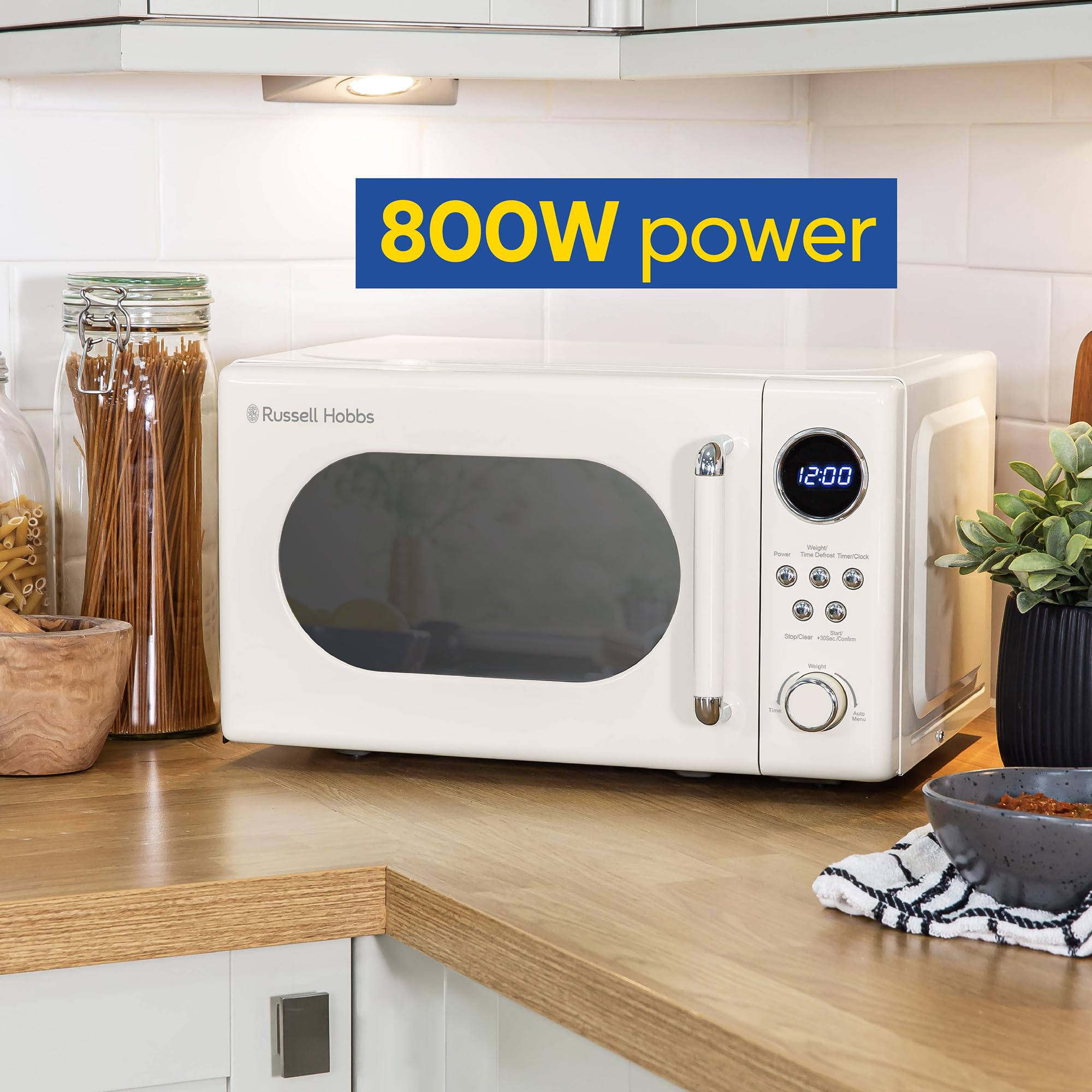 Russell Hobbs RHM2044C Retro 20 Litre Cream Digital Microwave, 800W, Mirror Finish, 8 Auto Cook Settings, 5 Power Levels — view 7