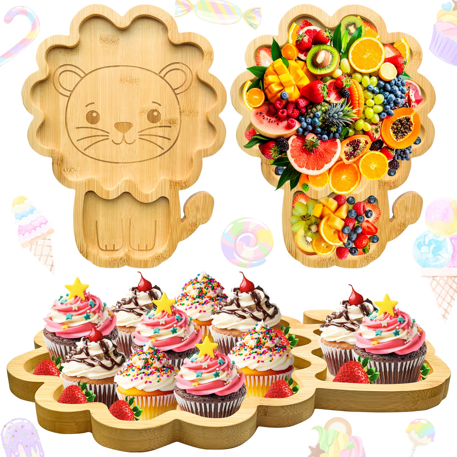 Lion Charcuterie Board Cute Animal Baby Shower Platter Large Food Tray Bamboo Wooden Serving Tray Wood Foods Decorative Tray Fillable Serving Platter