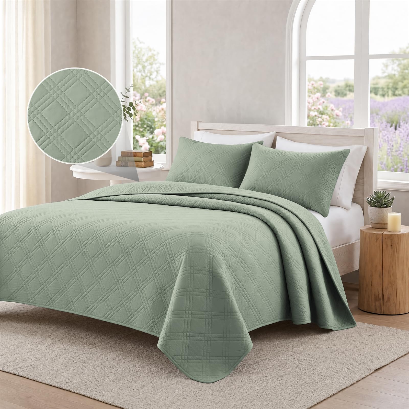 Colcha para Cama, 220x260cm, Colchas De Verano Diseño De Rombos, Cubrecama Colcha De Microfibra, Cubrecama Multiusos, Moderna, Suave Y Ligera, para Cama O Sofá, Verde Claro