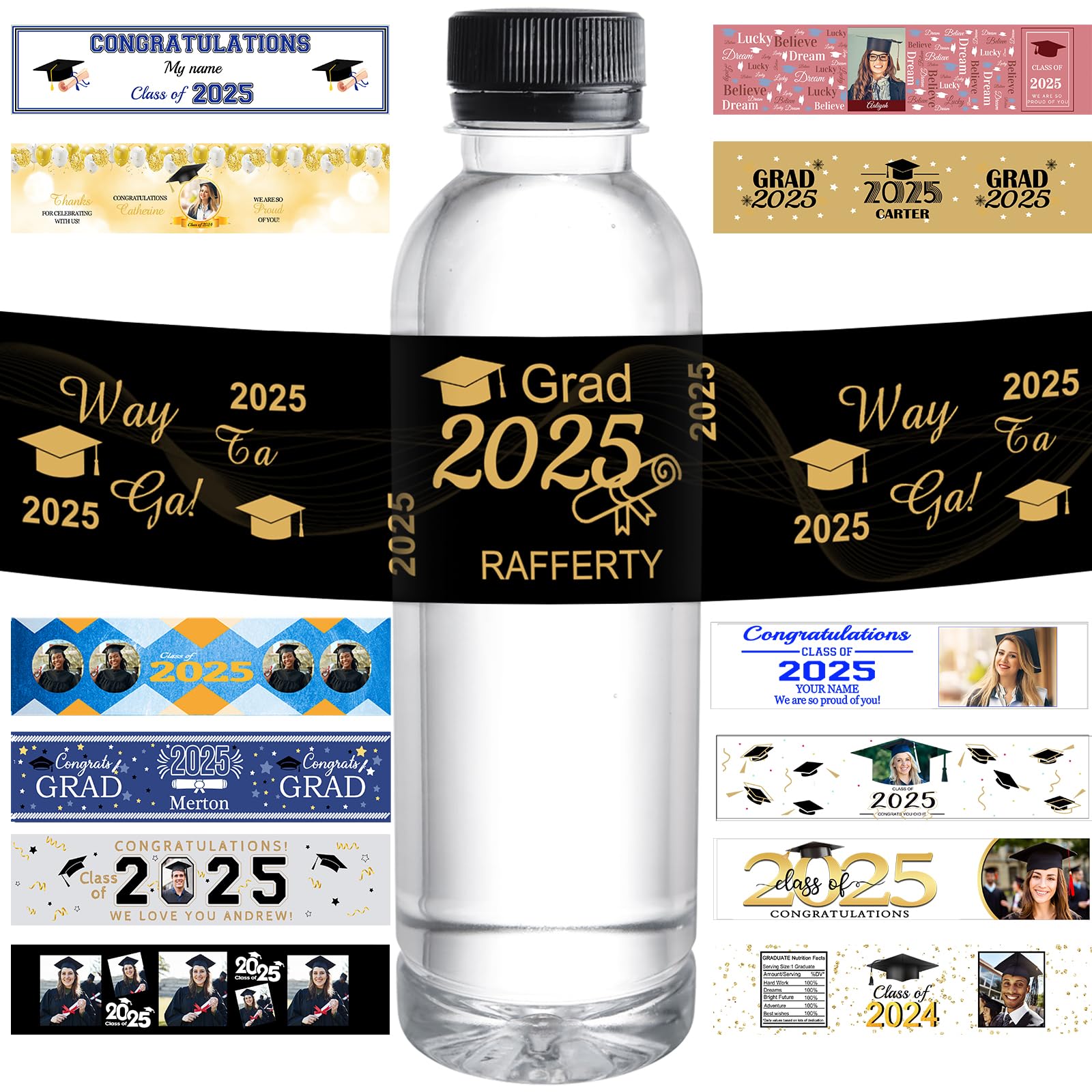 Up to 300 Personalized Water Bottle Labels for Graduation Custom Class of 2025 Label with Photo Customize Waterproof Water Bottles Stickers Wrapper