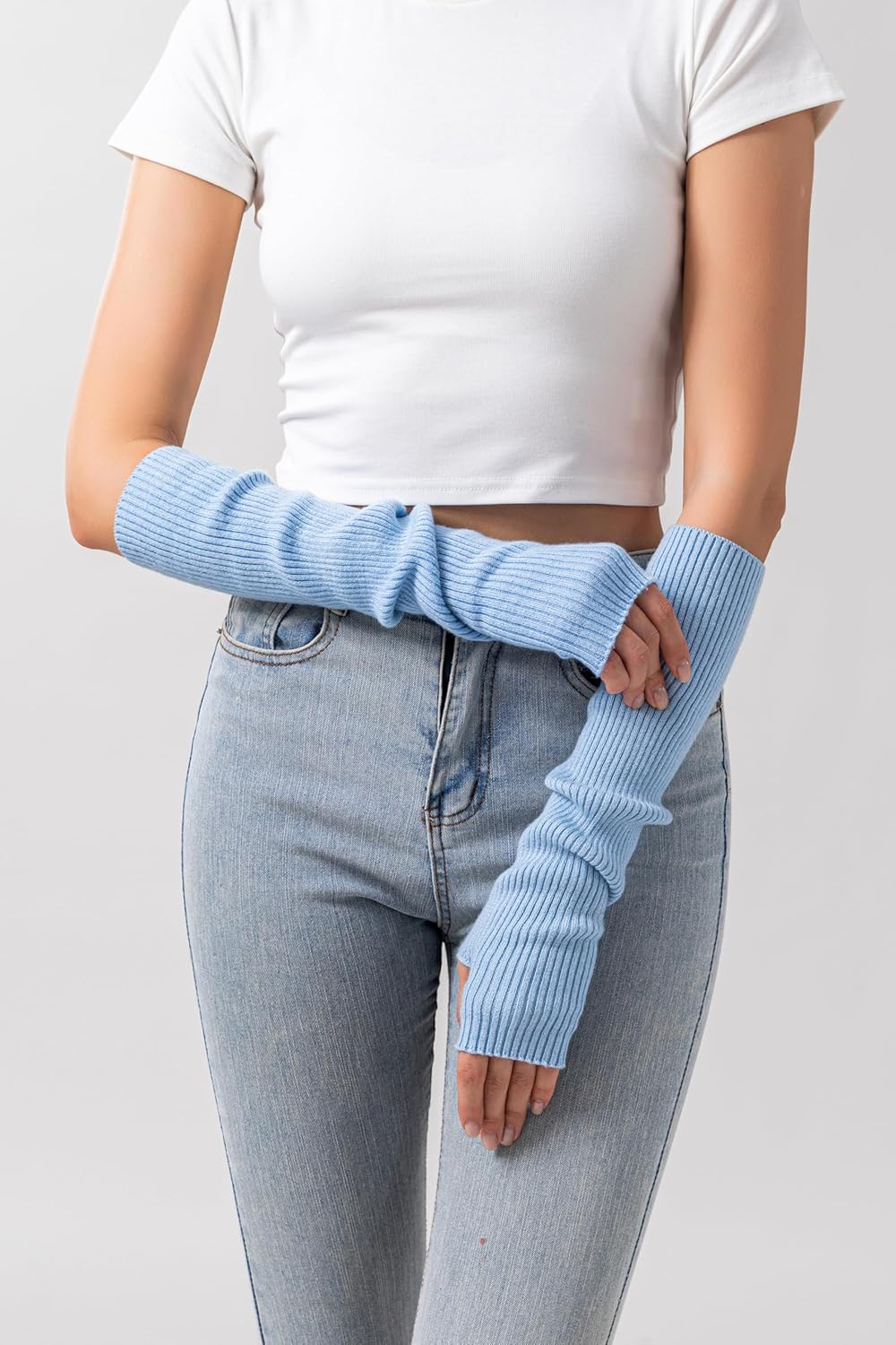 F Flammi Cashmere Blended Arm Warmer for Women Winter Fingerless Gloves Knit Mitten Gloves Wrist Warmer with Thumb Hole - Image 4