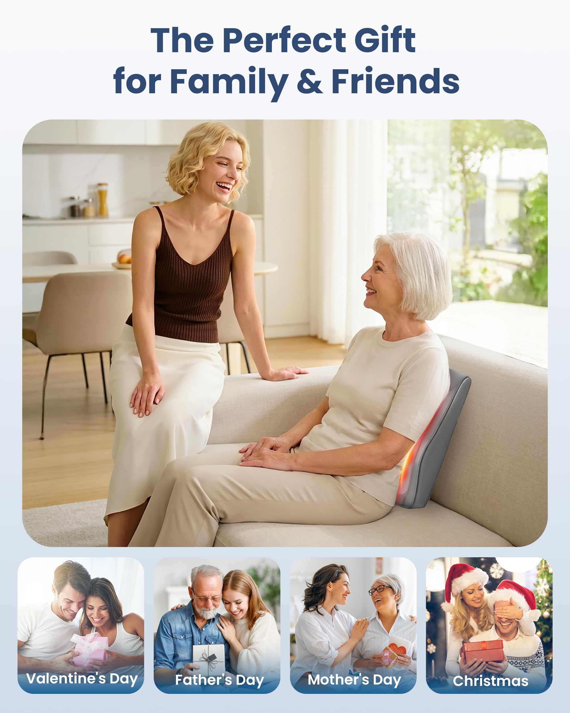 COMFIER Shiatsu Nackenmassagegerät mit Wärme und Vibration，Massagekissen für Nacken, Schulter und Rücken, Verwendung im Home Office, Geschenke für Frauen Männer Papa Mama
