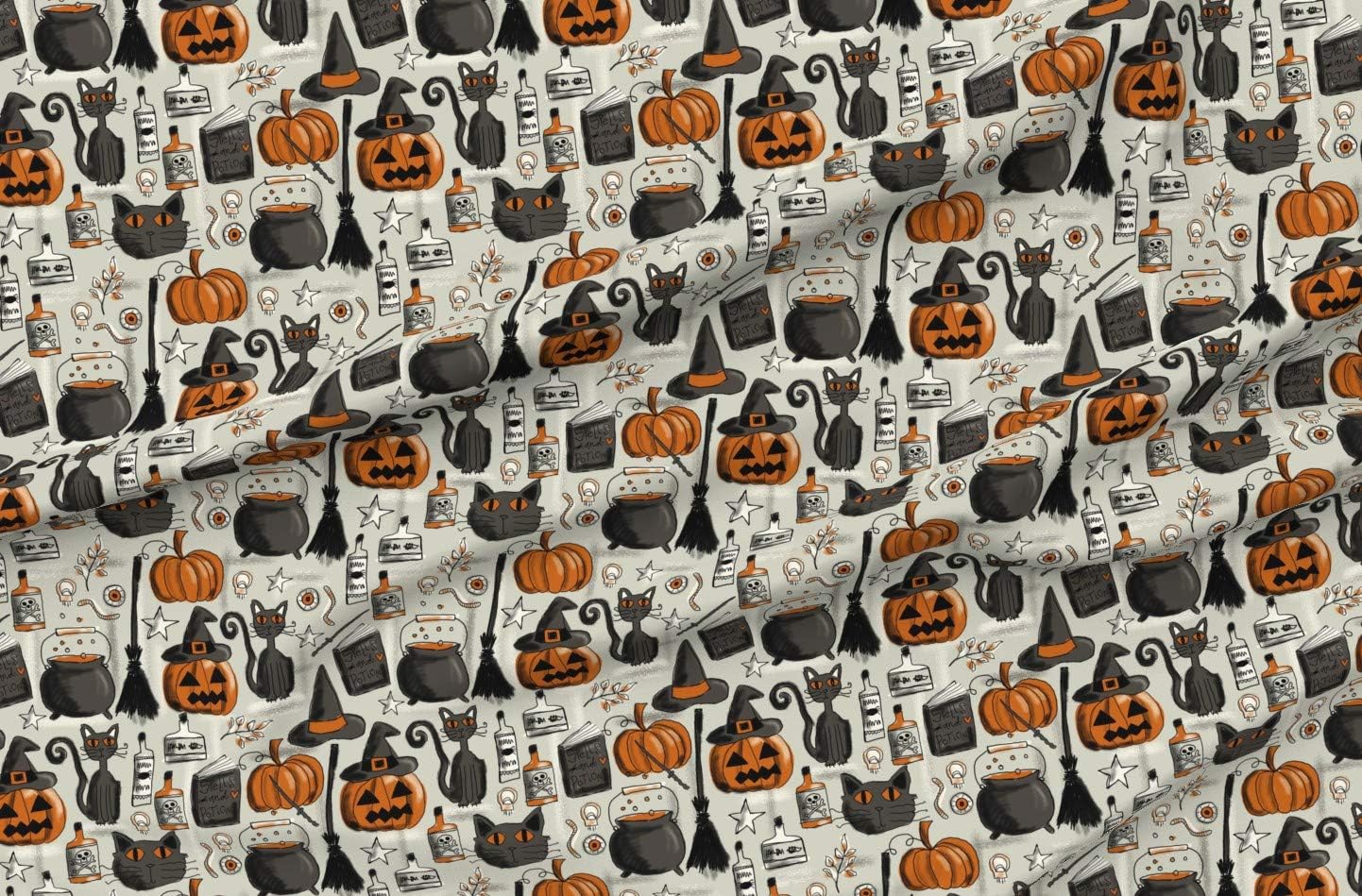 Spoonflower Fabric - Vintage Halloween Pumpkin Cat Spooky Style Orange Printed on Minky Fabric by The Yard - Sewing Baby Blankets Quilt Backing Plush