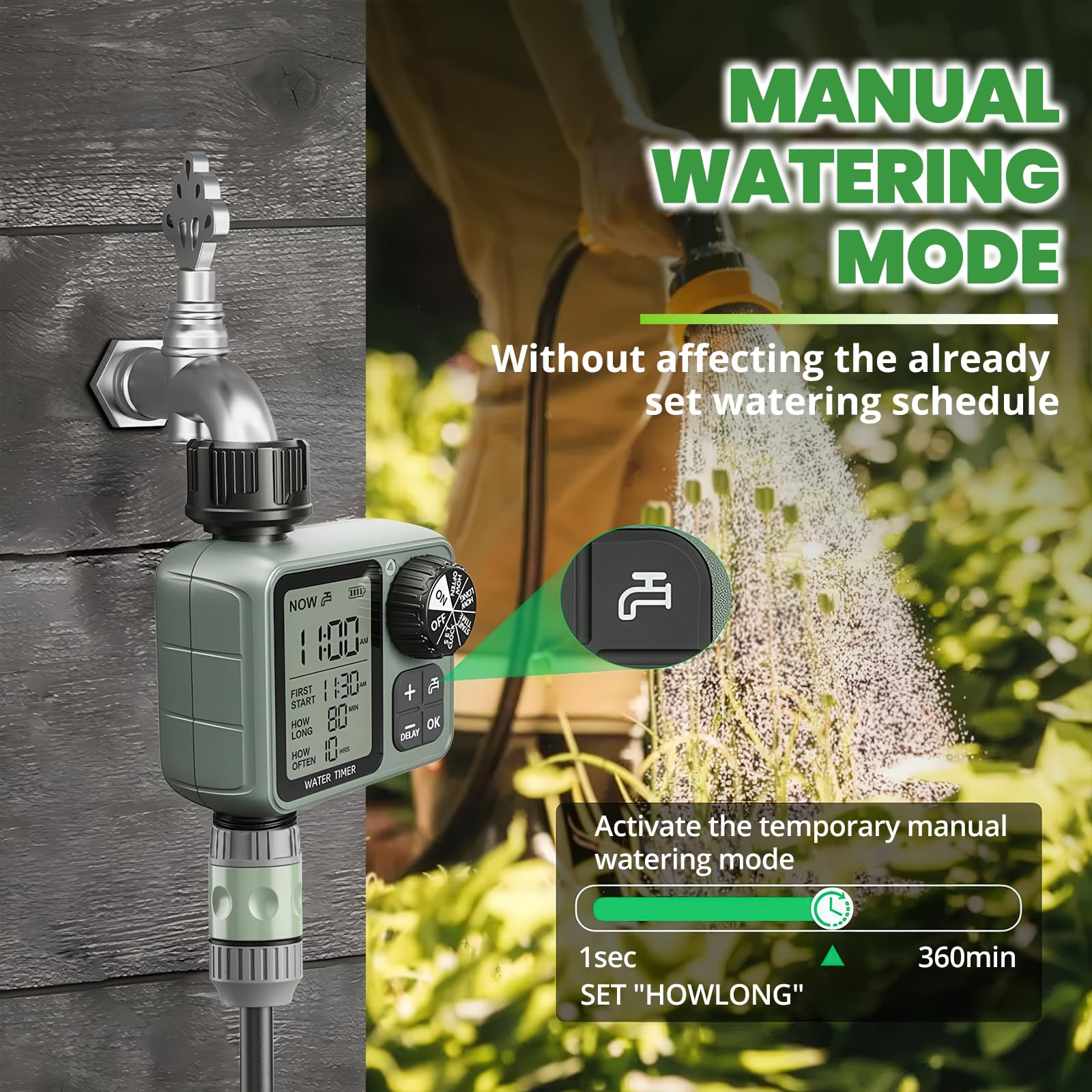 Timer dell'acqua per tubo da giardino esterno con timer per irrigazione a goccia con ritardo della pioggia/modalità manuale, sistema di controllo automatico per irrigazione a goccia per irrigazione da