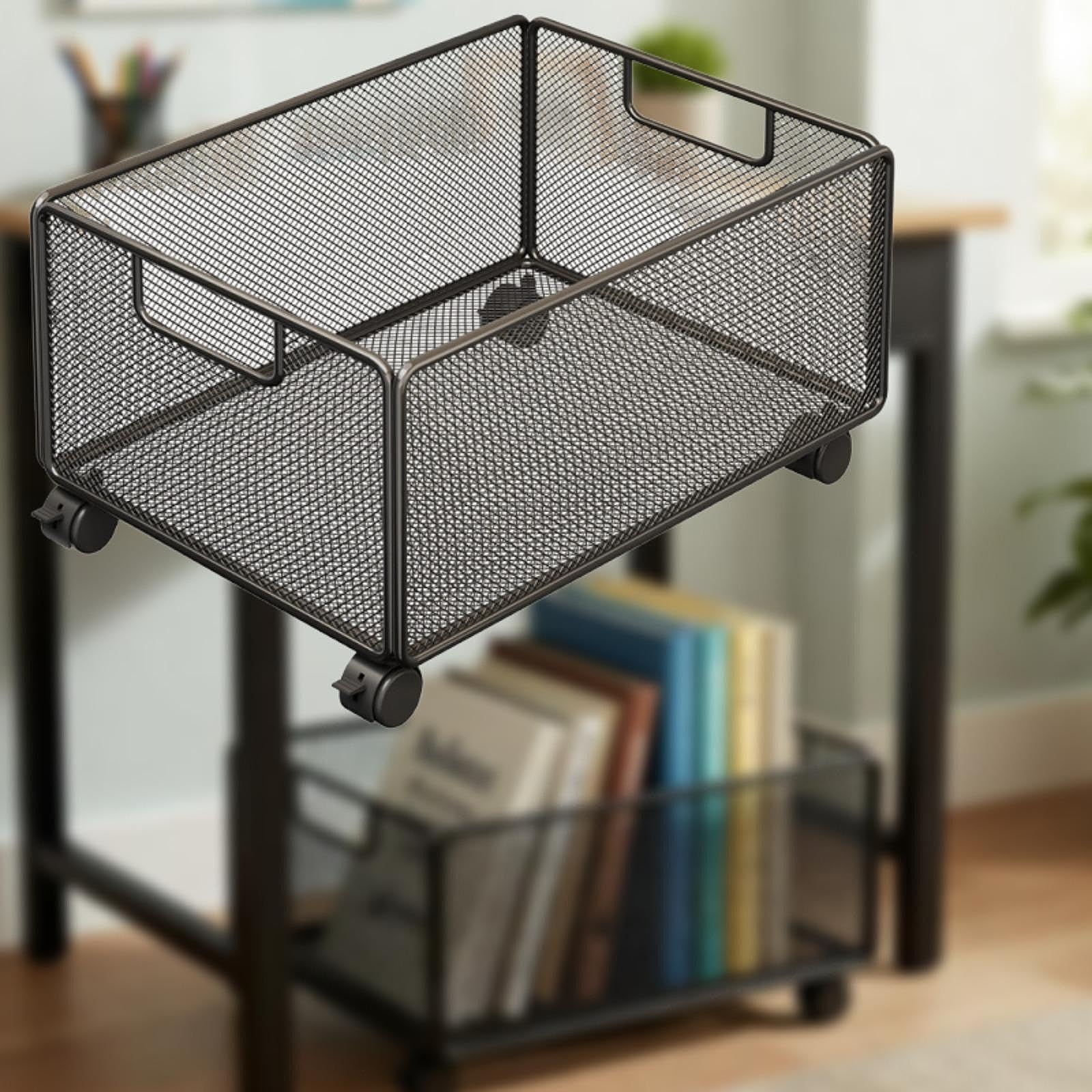 Carrello Portaoggetti sotto Scrivania Scaffale Organizzatore Documenti Libreria Mobile Ruote Facile da Spostare Adatto per Uffic, L