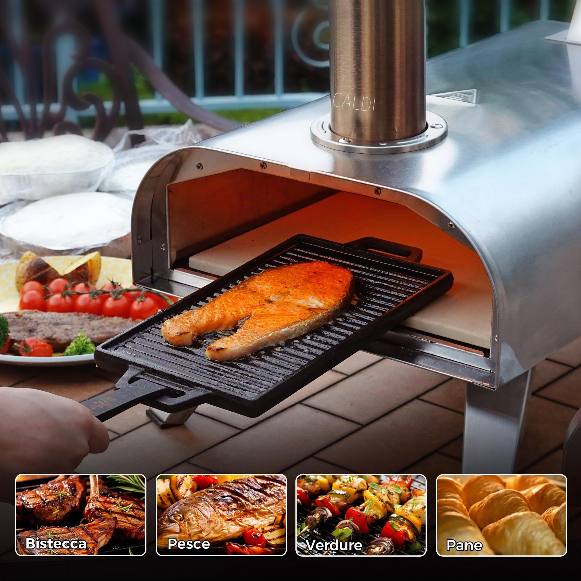 BIG HORN OUTDOORS Forno a Pellet per Pizza 12 Pollici, Portatile con Pietra Refrattaria, Acciaio Inox