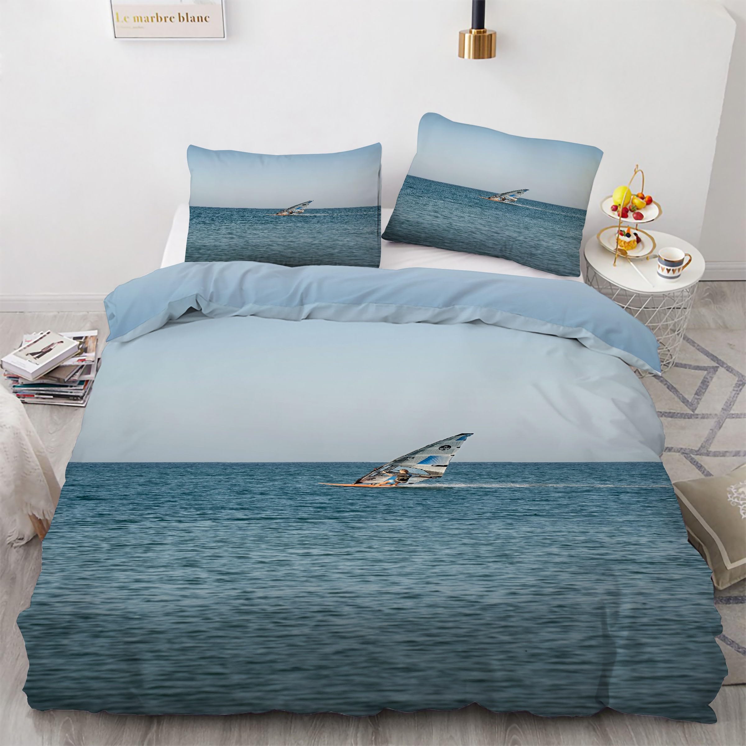 Housse de couette 200x200 voilier avec 2 taies d'oreiller ensemble de literie marine 3 pièces