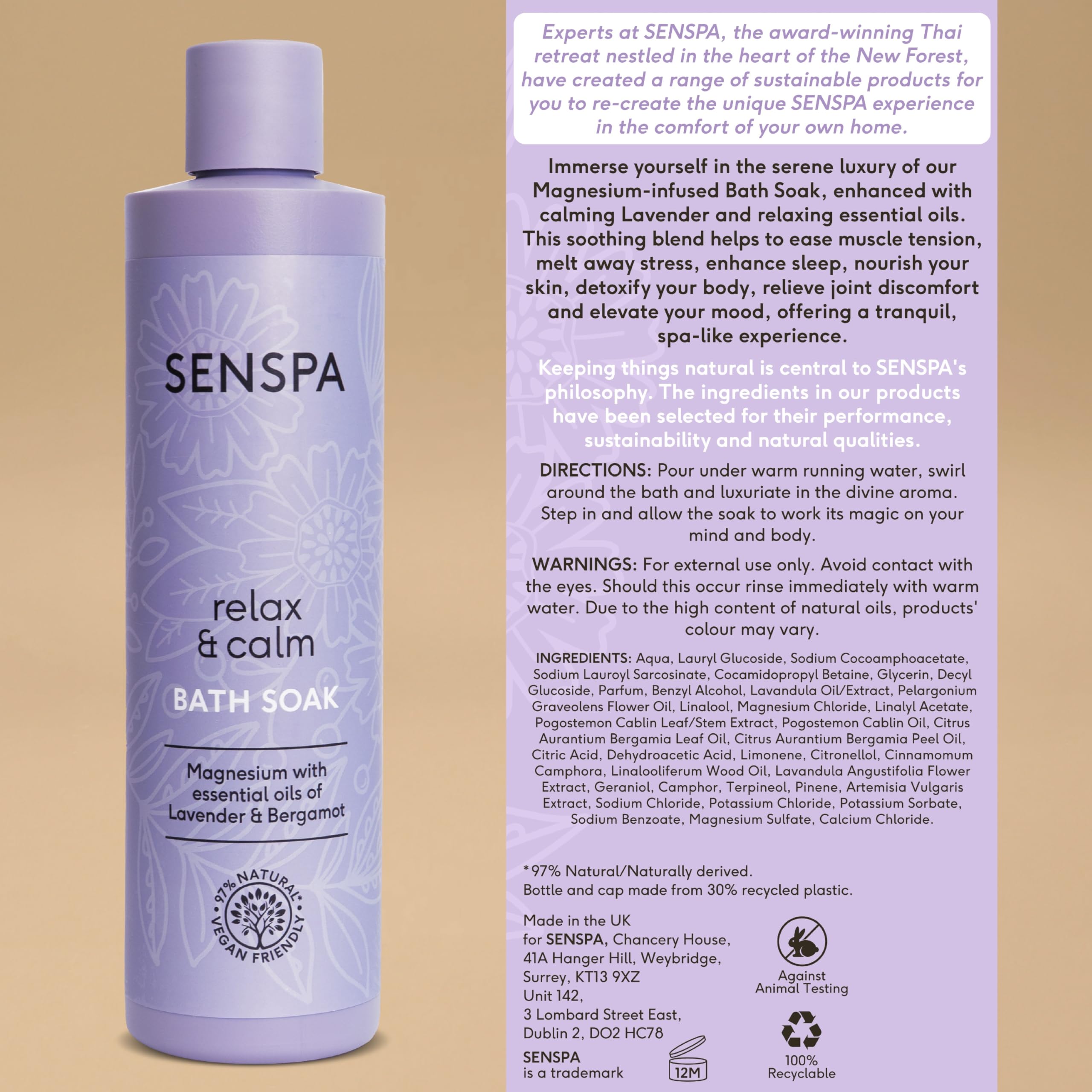 SenSpa Relax & Calm Lavender Bath Soak, Vegan Bubble Bath for Women & Men, Luxury Natural Bubble Bath Wash with Lavender - Image 4