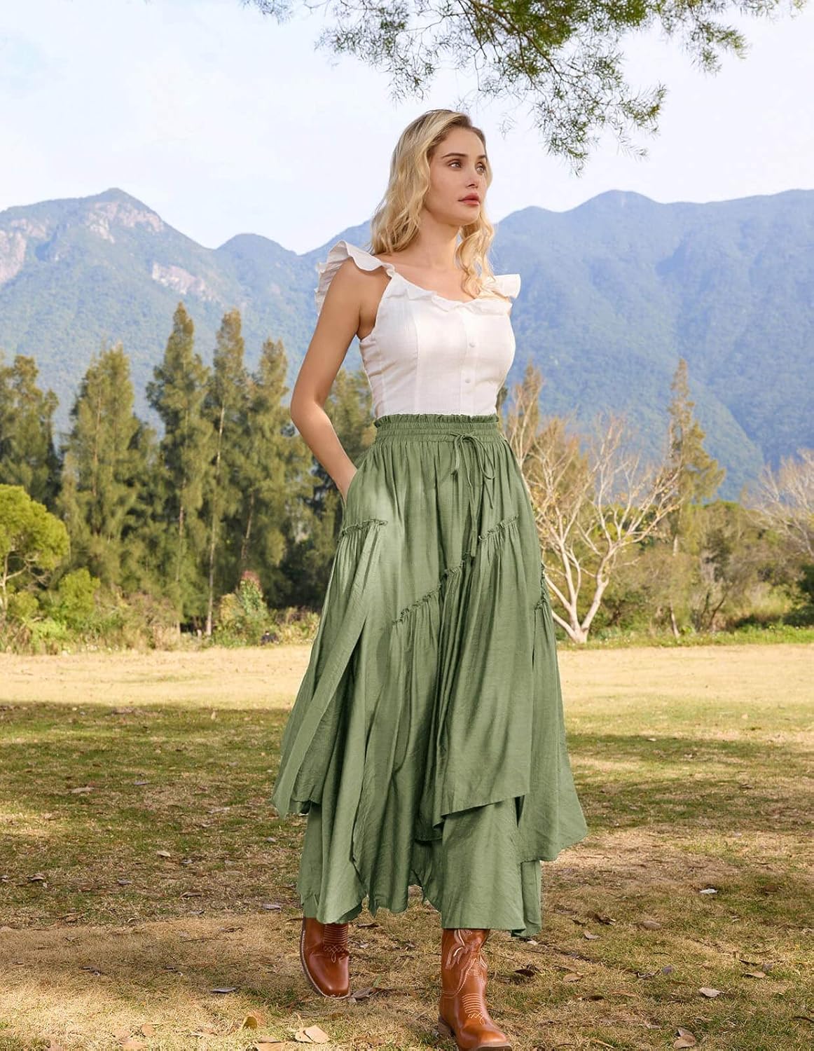 Scarlet Darkness Long Skirts for Women Renaissance Costume Pirate Maxi Skirt Plus Size with Pockets - Image 2