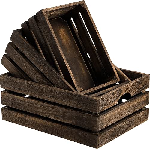 ZOOFOX Set of 3 Nesting Wooden Crates, Rustic Wood Basket
