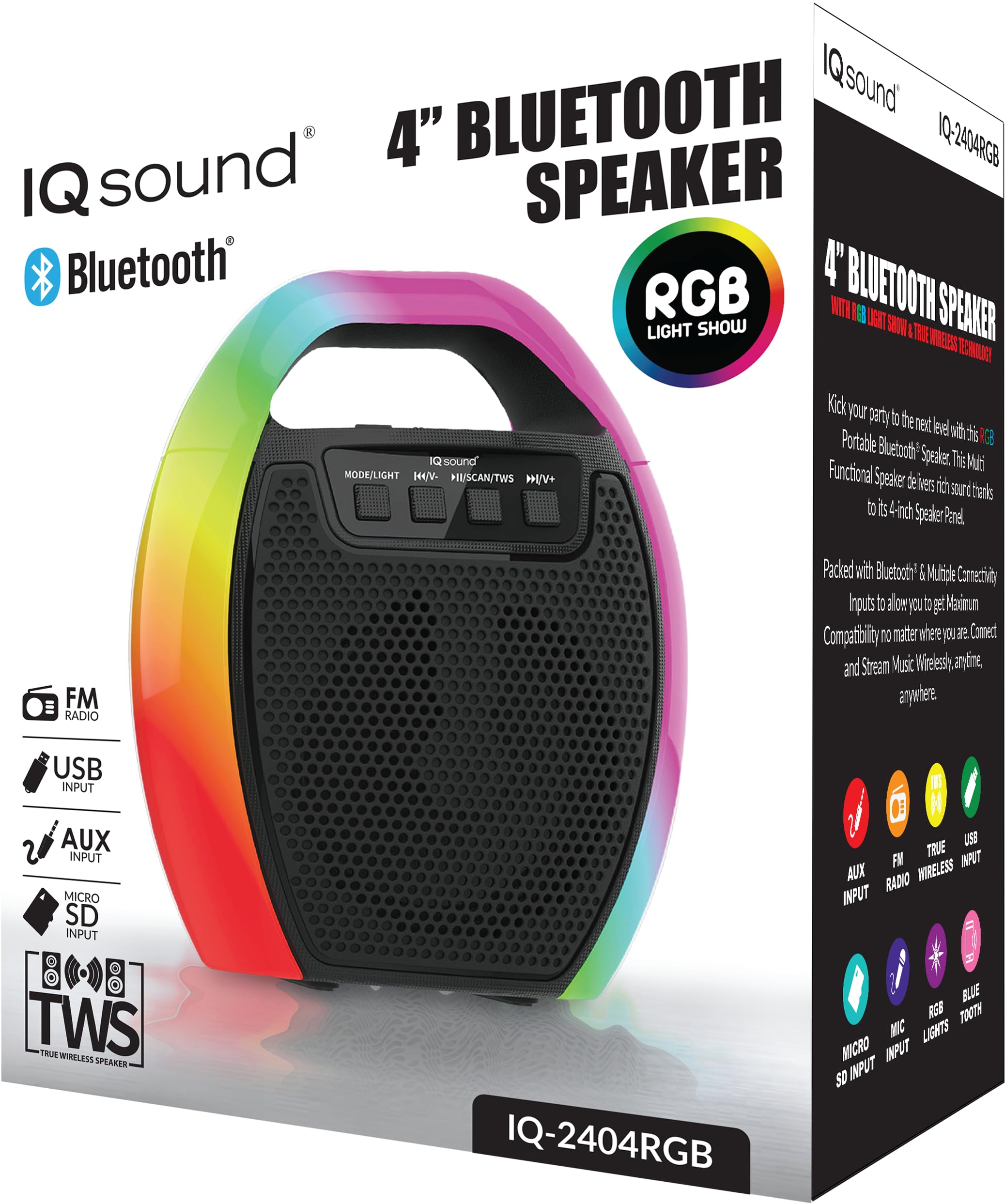 Amazon.com: IQ Sound IQ-2404RGB 4-inch Wireless Bluetooth Speaker