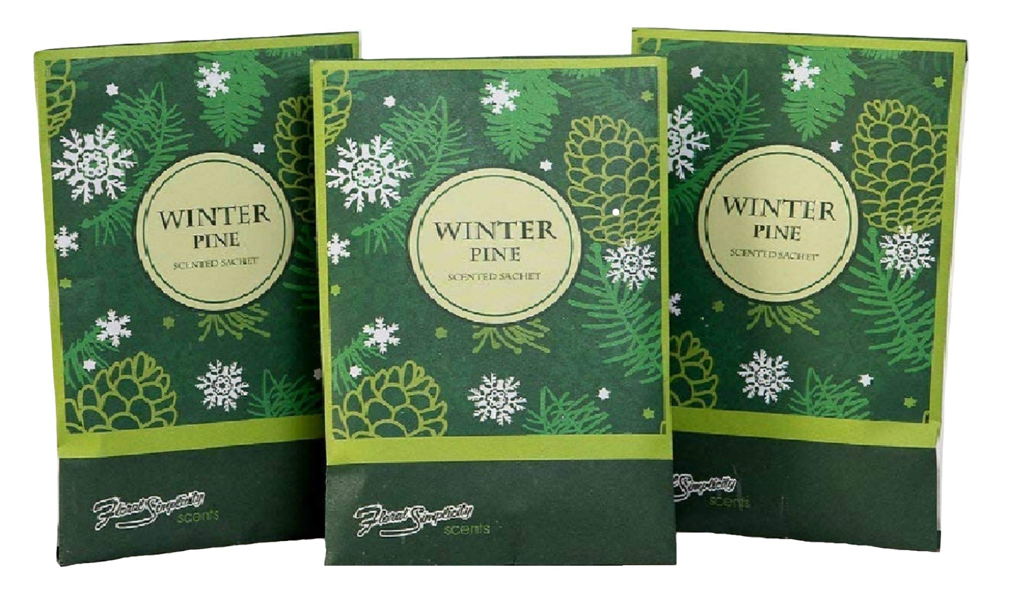Winter Pine Scented Sachets Pack of 3, Long-Lasting Scented Bags, Home Fragrance, Air Freshener & Deodorizer for Closet, Room, Drawer, or Cars, Made in USA