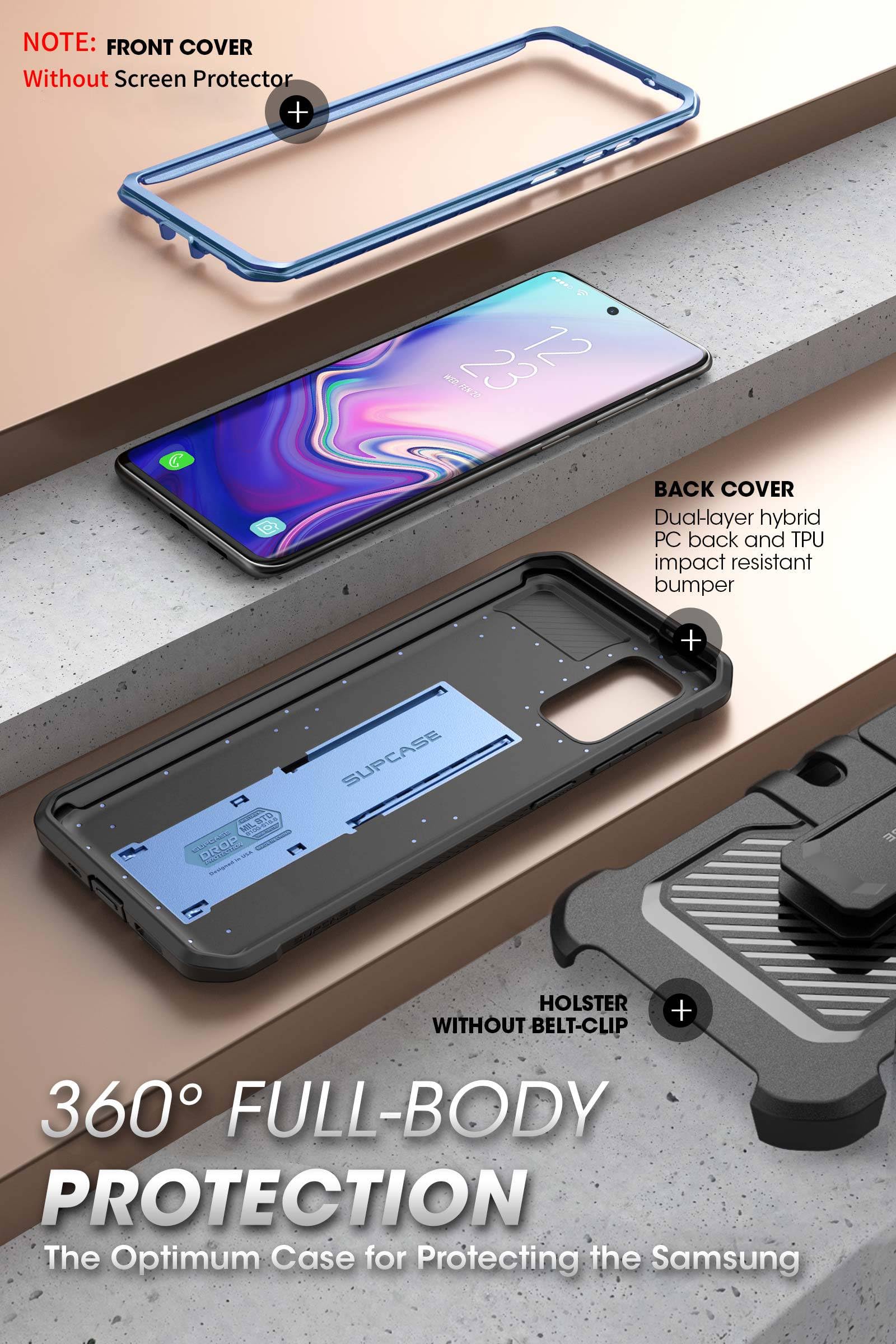 SUPCASE Unicorn Beetle Pro Series für Galaxy S20 5g (Version 2020), schützende, doppelschichtige, robuste Hülle mit Holster und Ständer ohne integrierten Displayschutz (Metallicblau)