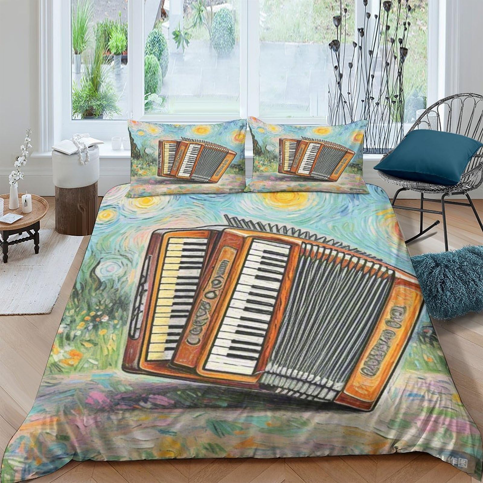 Parure de lit accordéon 3D : housse de couette King 220x240 cm en microfibre douce pour ado