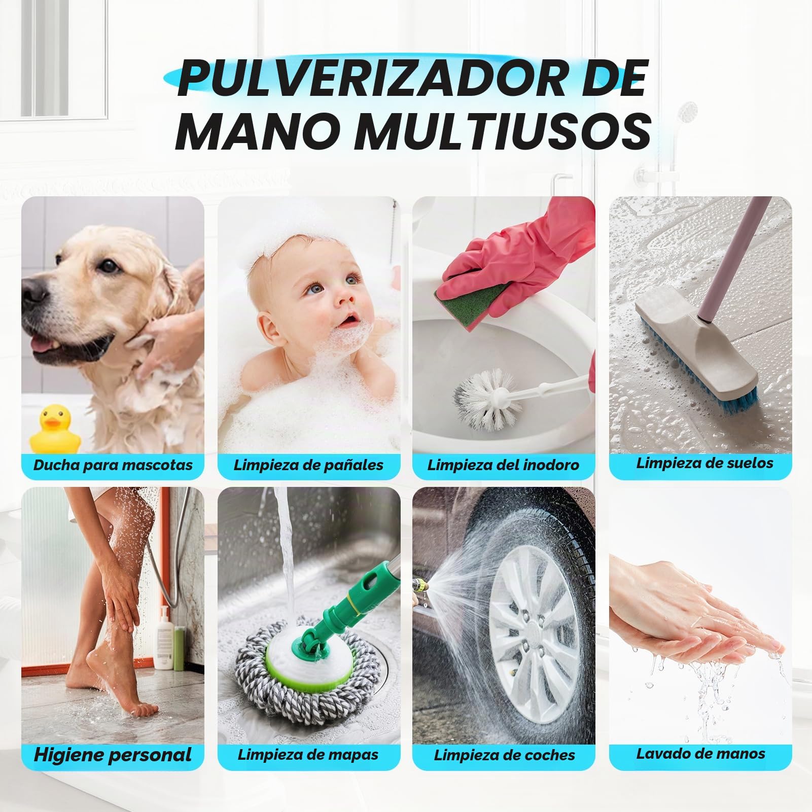 Pulverizador bidé, Bidet para WC de mano Kit de manguera de soporte de cabeza de pulverizador de lavado femenino negro G1/2 accesorios de baño de rosca inoxidable