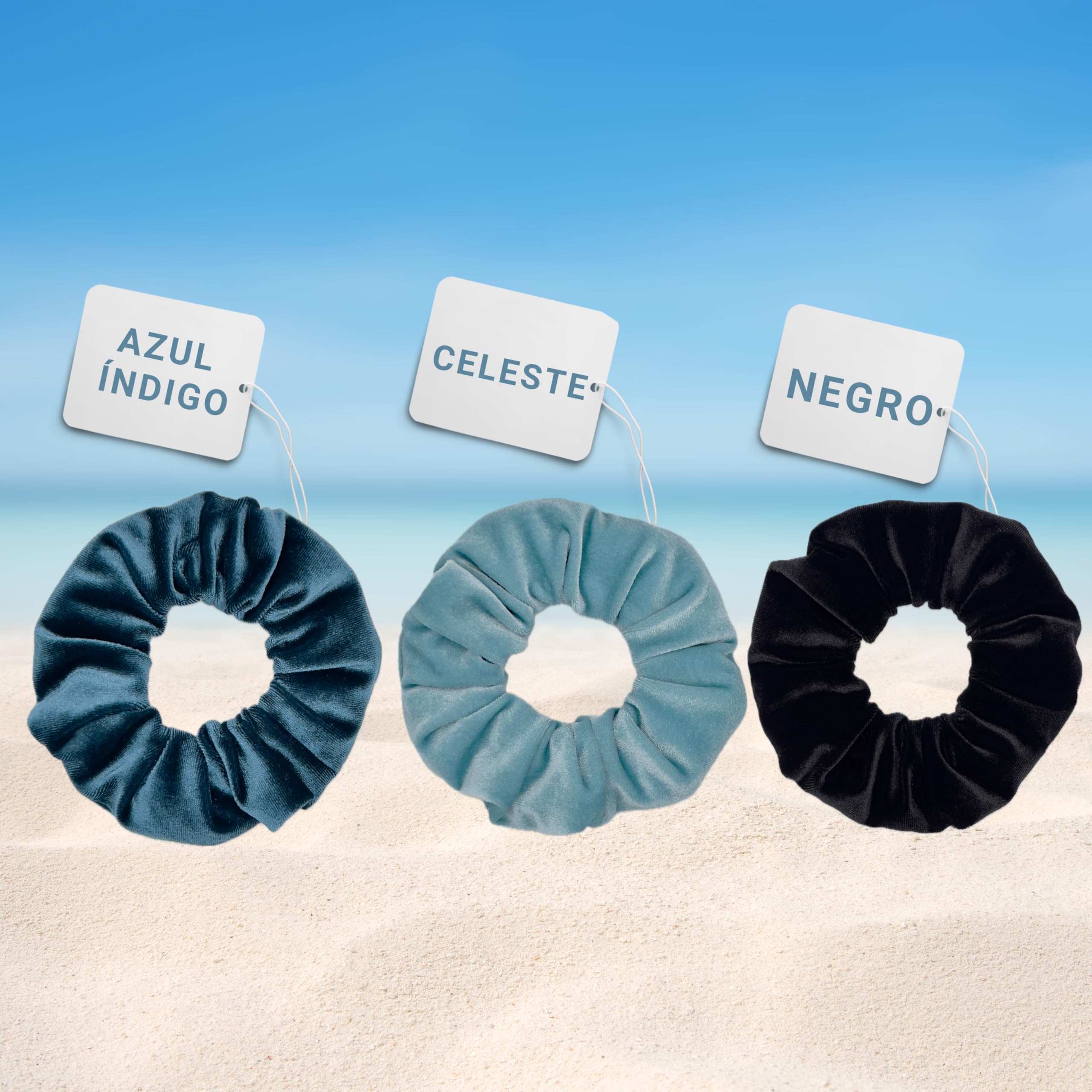 ALYNEL: Pack of 3 Premium Velvet Hair Scrunchies - Soft, Elegant and Sturdy - Ideal for All Hair Types (Sky & Night) - Image 2