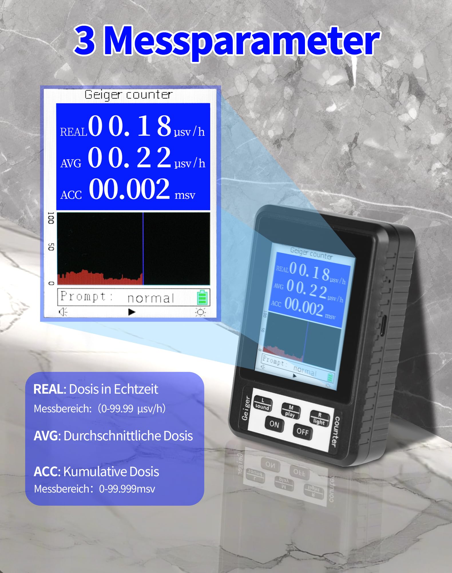 LAOYE Contatore Geiger Dosimeter per Radioattività, Misurazione Beta Gamma Raggi X, Tester per Radiazioni Nucleari, Rilevatore di Radiazioni Nucleari - Ultraleggero e Portatile