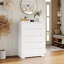 HOCSOK 6 Drawer Chest of Drawers Bedroom Storage Cabinet Adult Bedroom Sideboard Storage Sideboard for Kitchen, Dining Room, Living Room, Hallway, White, 110.5 x 70 x 40 cm