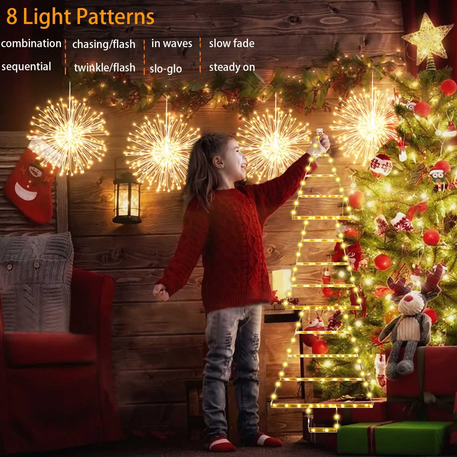 LED Christmas Light Christmas Tree Ladder Lights,165 LED Super Bright Outdoor Christmas Decorations Lights for Home,Wall,Window,Xmas Tree Decor (4.3ft/130cm,Warm White)