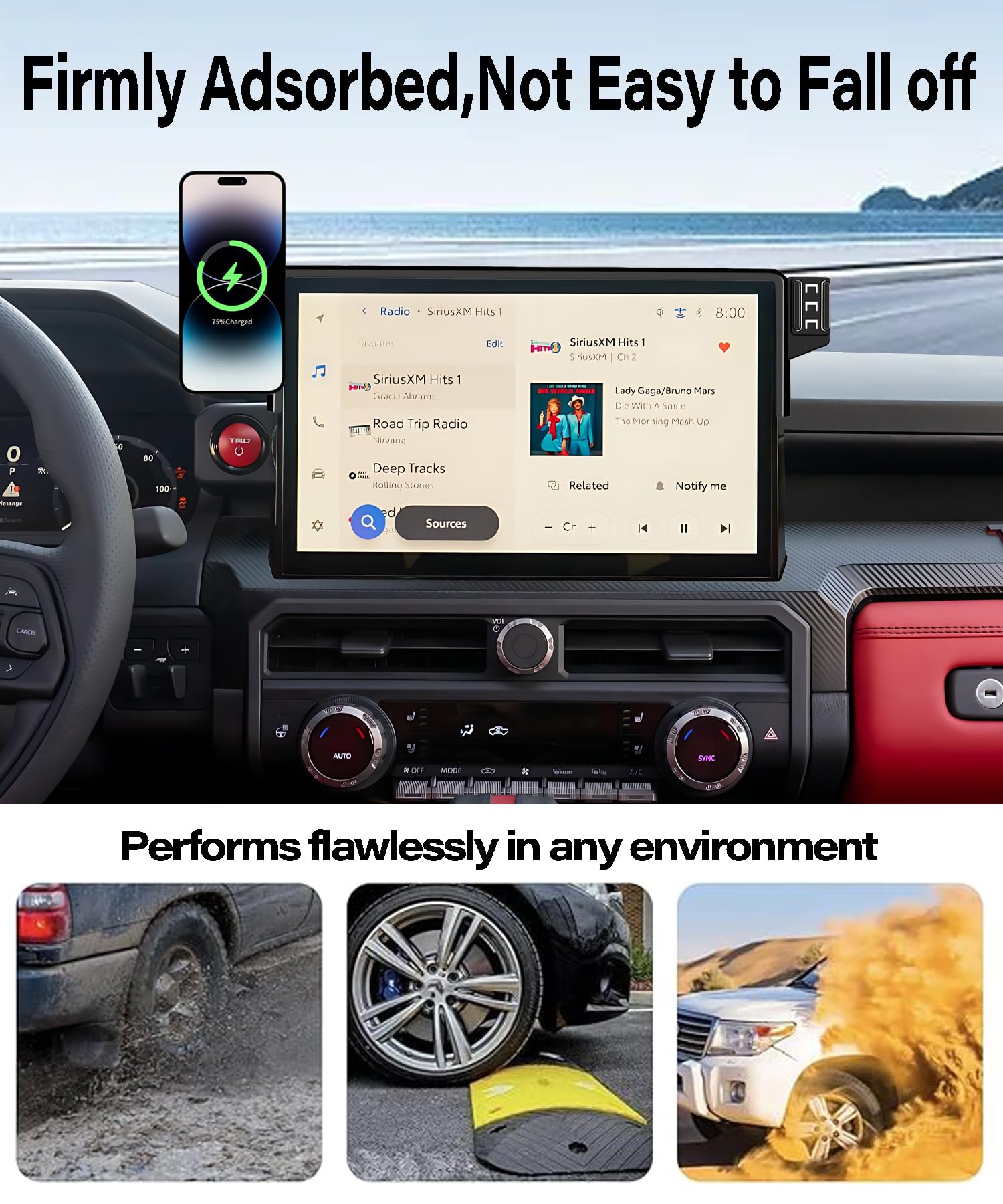 Samochodowy uchwyt na telefon do Toyota Tacoma 2024 2025 akcesoria do ekranu dotykowego 14-calowego ekranu szybkiej ładowarki bezprzewodowej 15 W stały klips uchwyt na telefon komórkowy