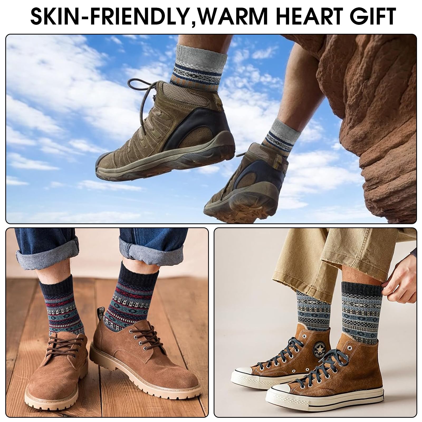 Justay 6 Paia Calzini di Lana da Uomo Calze Termiche Invernali Morbidi Calzini Caldi da Trekking